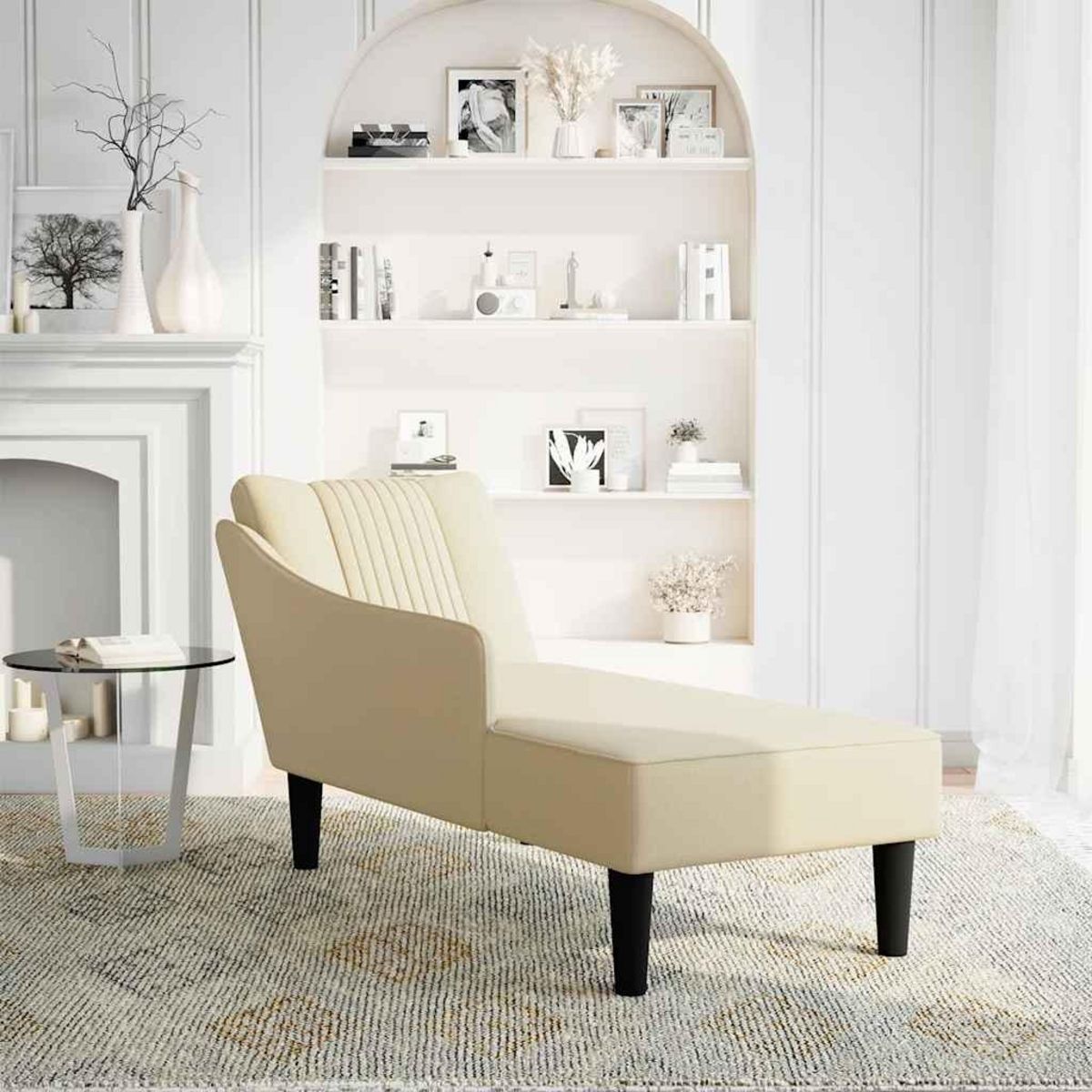 VIDAXL Fauteuil long avec accoudoir droit creme tissu