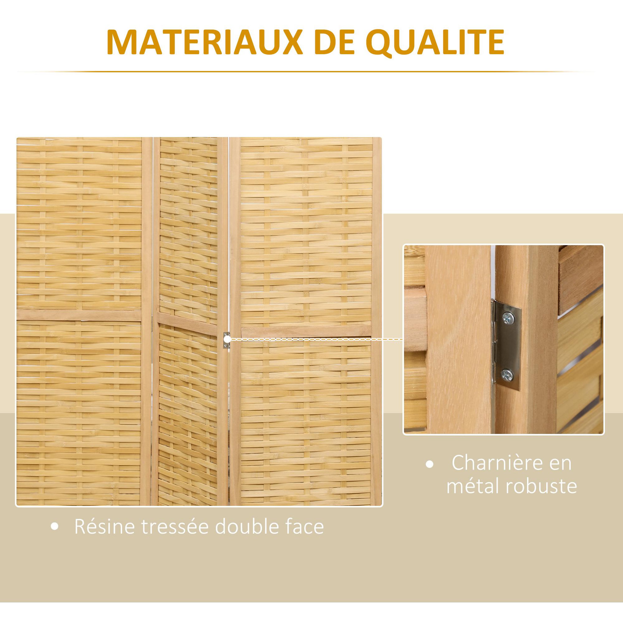 Voir la diapositive 5 : HOMCOM Paravent intérieur séparateur de pièce pliable 4 panneaux dim. 160L x 170H cm bois bambou