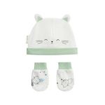 Petit Béguin Bonnet bébé et moufles anti-griffures Chatmallow. Coloris disponibles : Beige