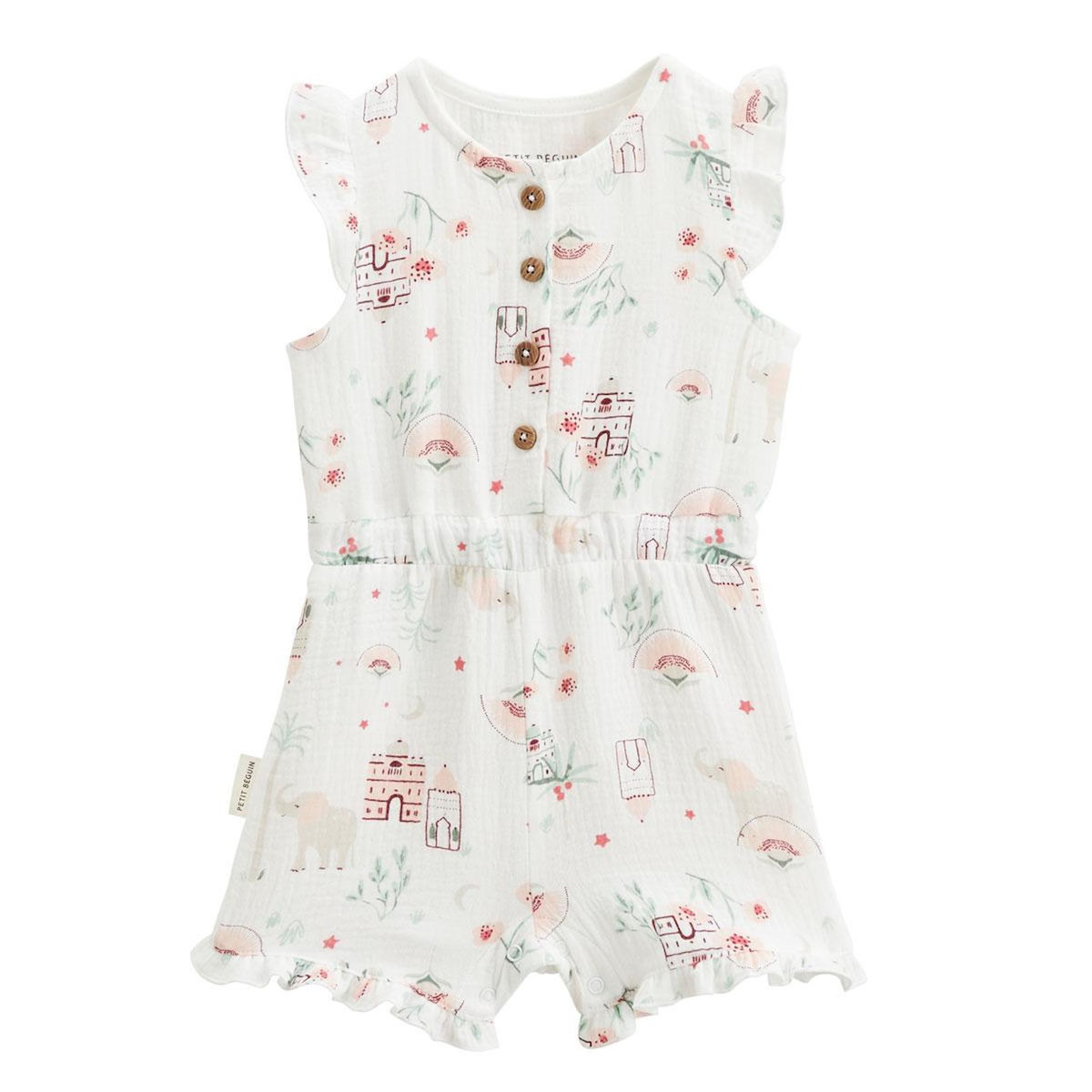 Petit Béguin Combishort bébé + chapeau en gaze de coton Arya