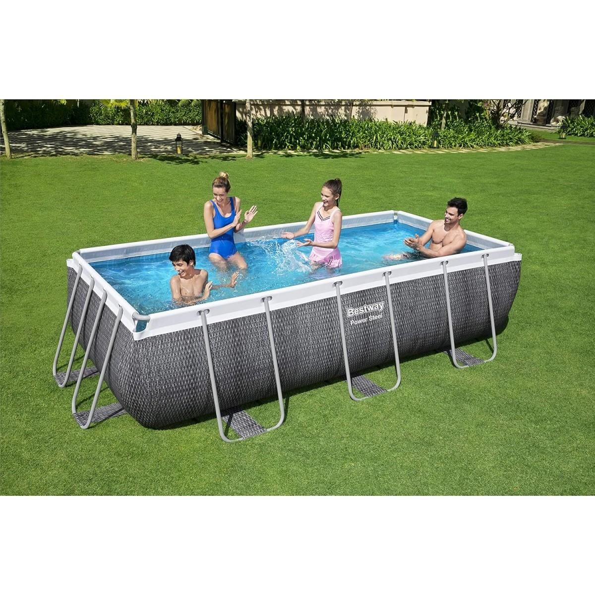 BESTWAY Piscine hors sol Rectangulaire BESTWAY 404x201x100cm - Structure Anticorrosion, Liner Triple Épaisseur, Pompe Échelle Incluses
