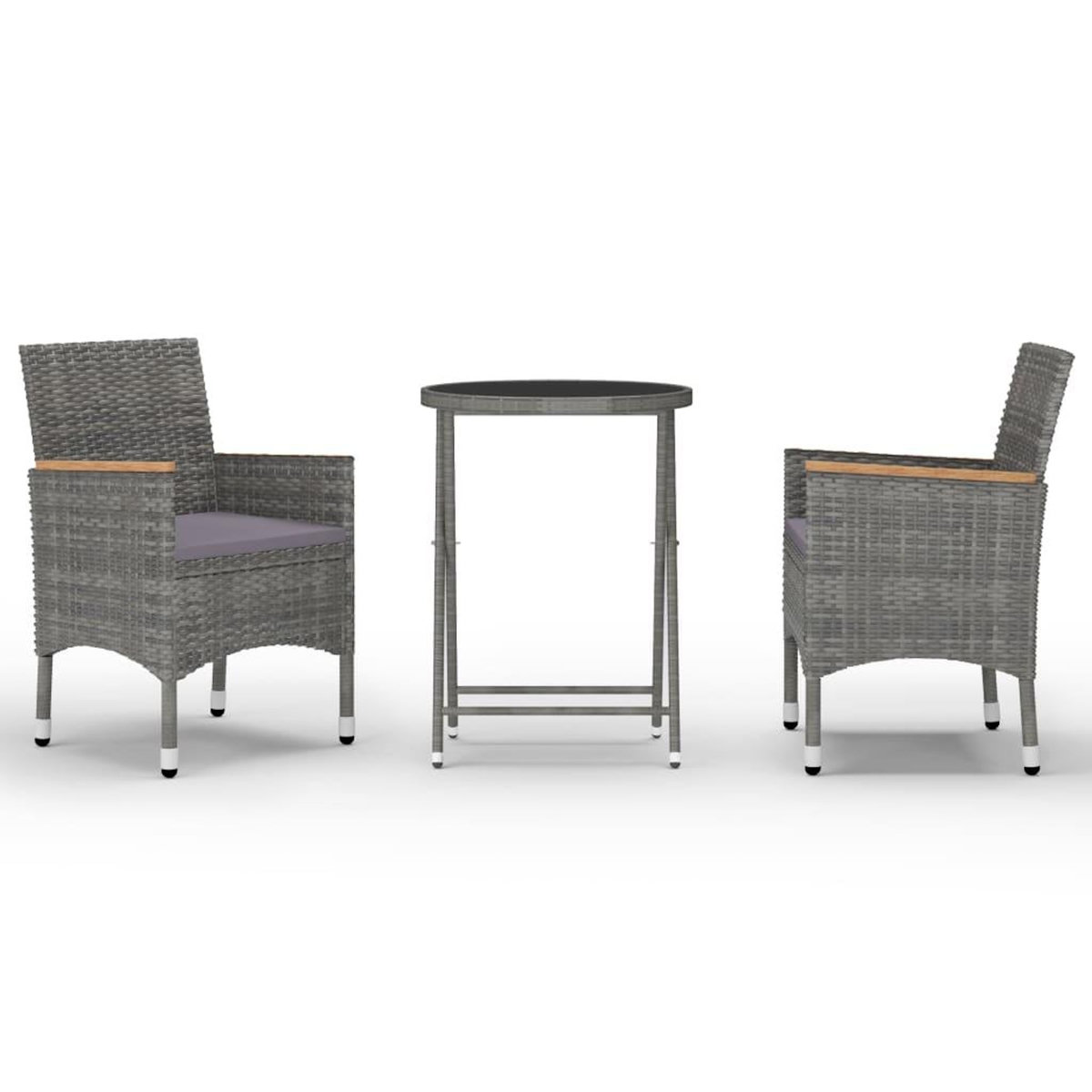 VIDAXL Ensemble de bistro 3 pcs Resine tressee et verre trempe Gris