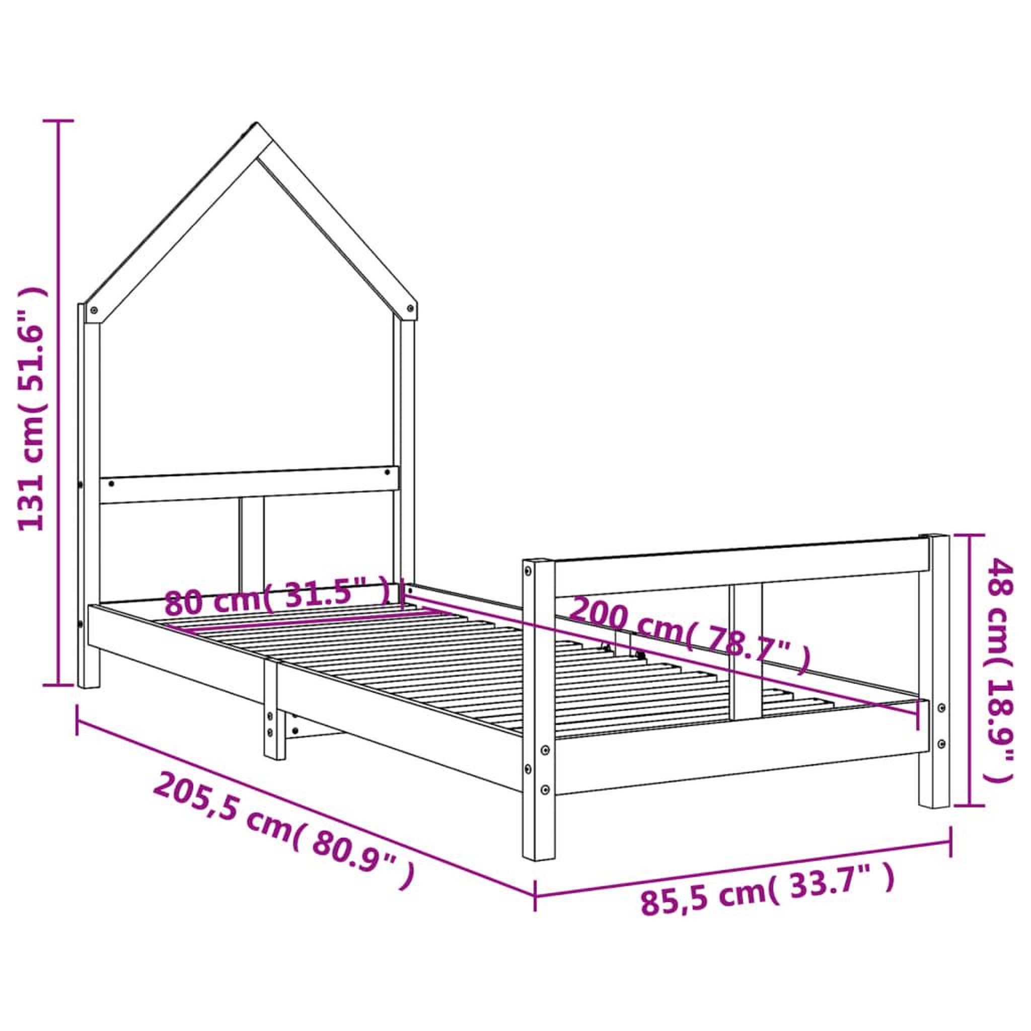 Voir la diapositive 6 : VIDAXL Cadre de lit pour enfants 80x200 cm bois de pin massif