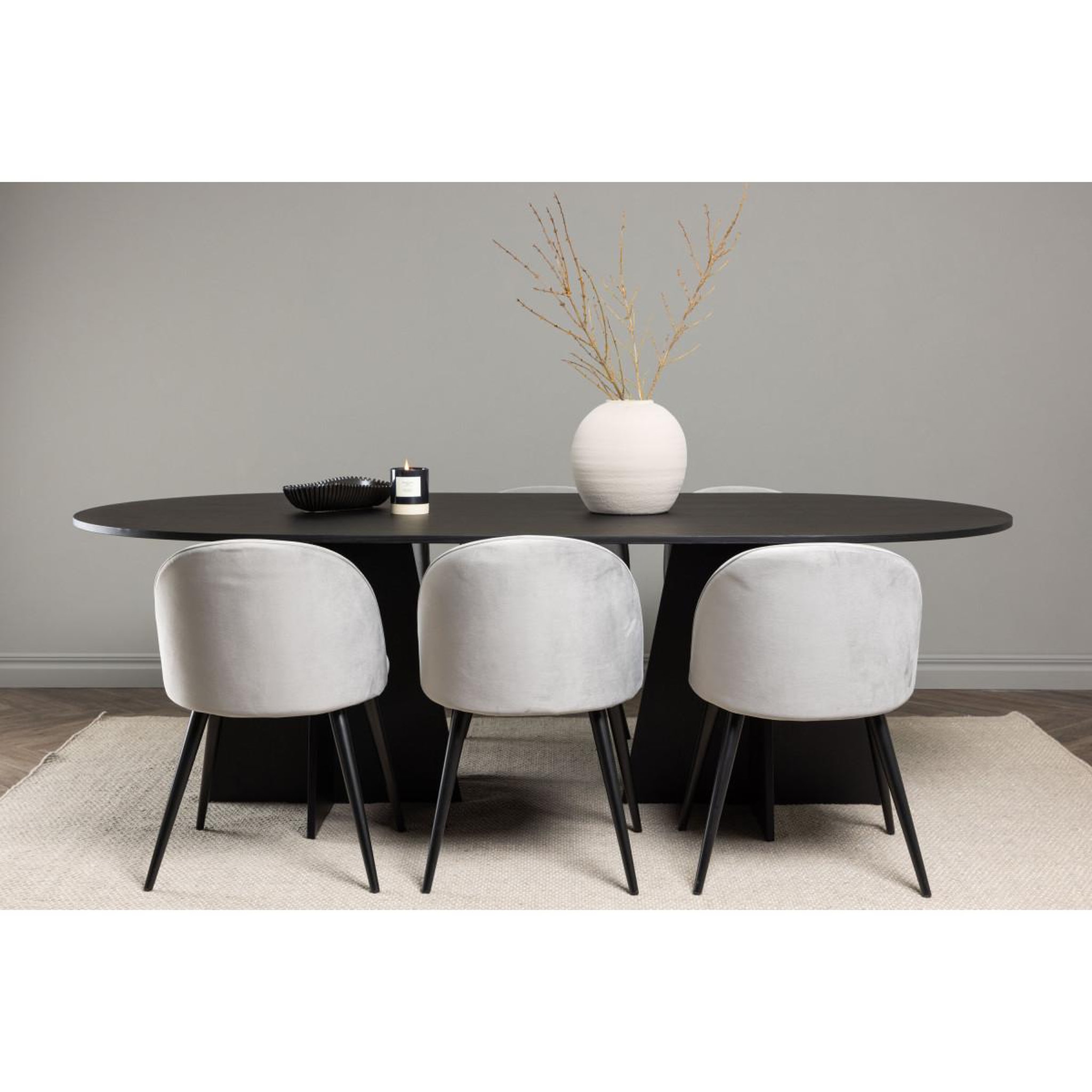 Voir la diapositive 6 : Paris Prix Ensemble table à manger & 6 chaises  bootcut & velvet  230cm noir & gris