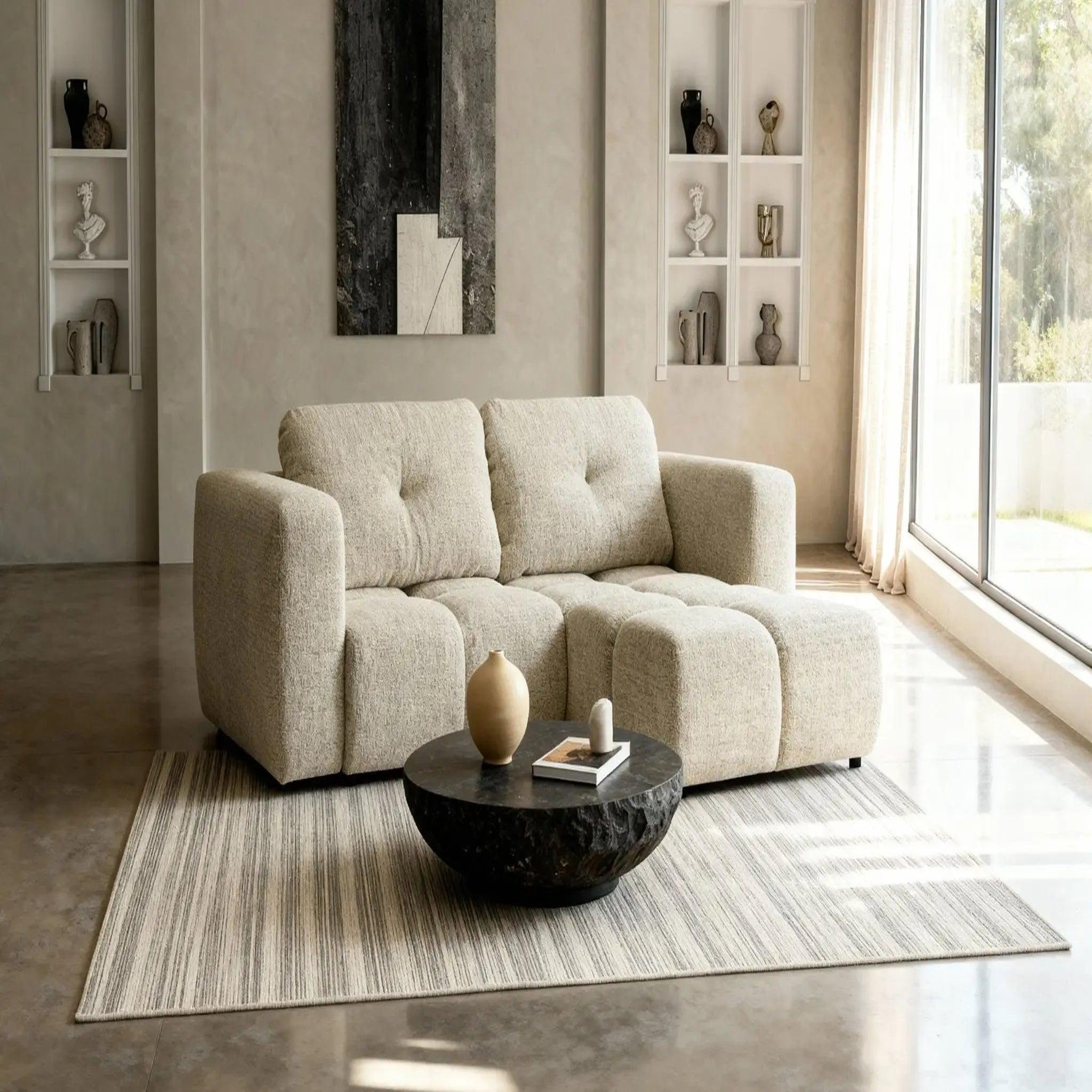 Voir la diapositive 2 : CASANOVA PARIS Romy mini - canapé d'angle convertible tissu chenille 2 places
