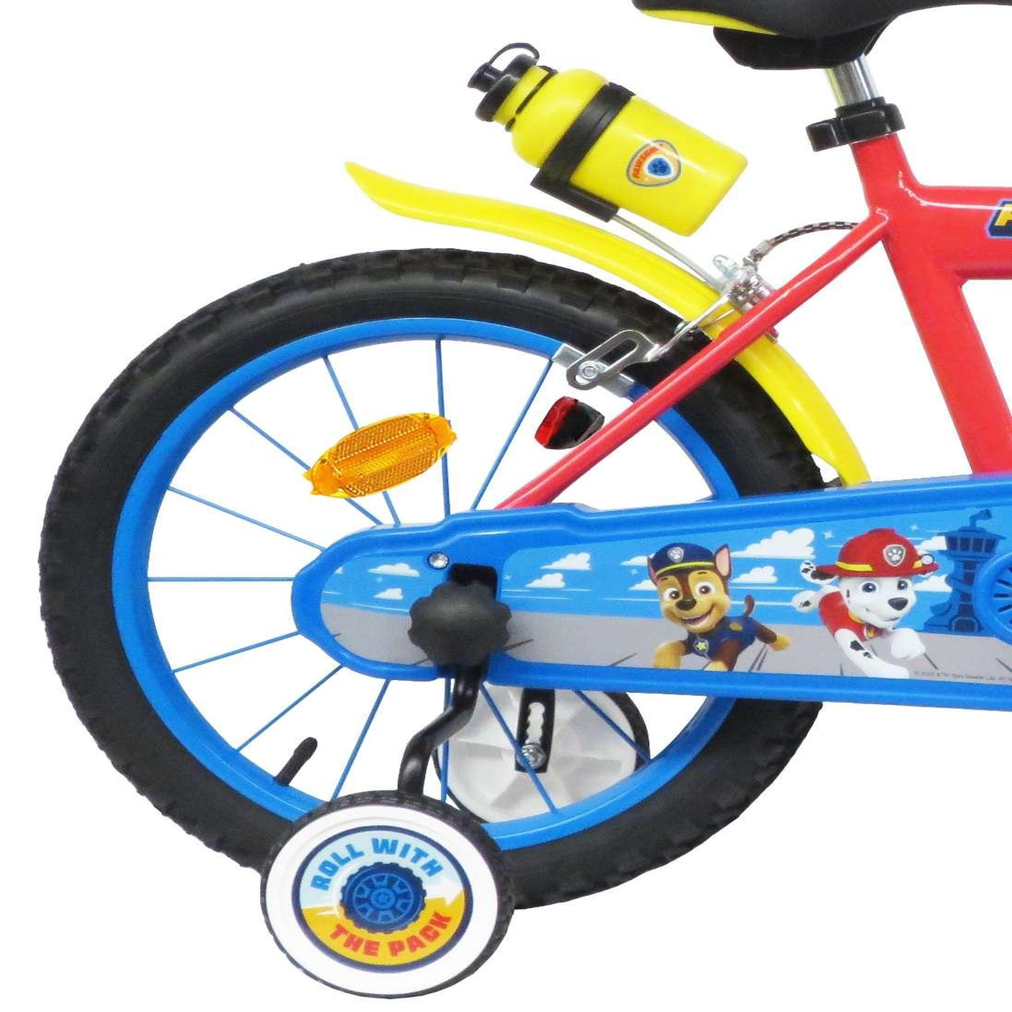 Voir la diapositive 2 : Nickelodeon Vélo enfant - Modèle 16'' Pat Patrouille + Casque pour enfant de 105/120 cm avec stabilisateurs - 2 freins - Plaque décorative avant - Porte bidon