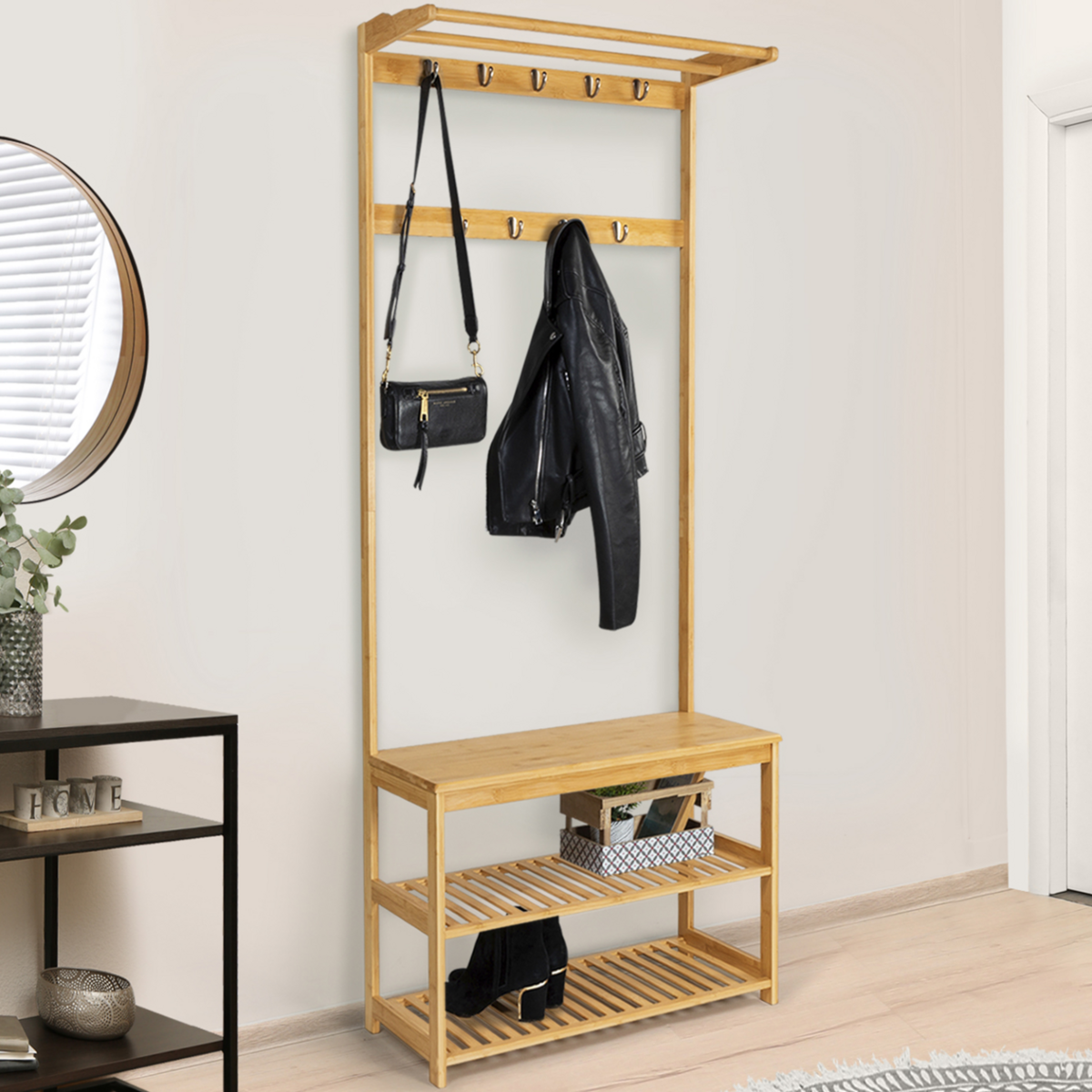 ID MARKET Vestiaire d'entrée bambou LANA portant à vêtements et chaussures