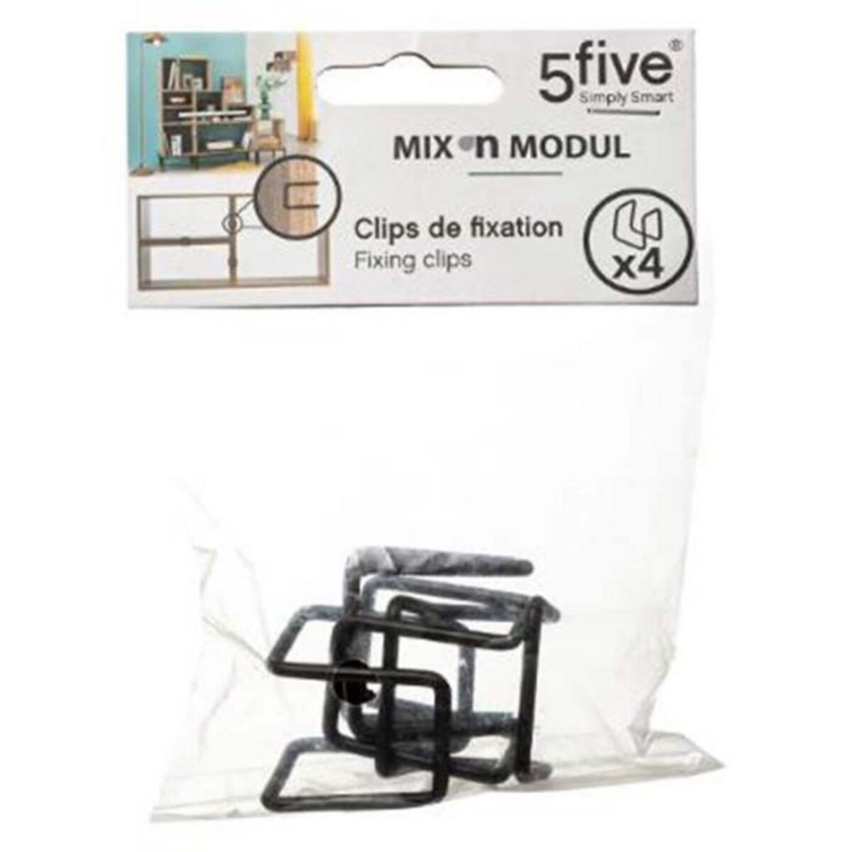 FIVE Lot de 4 Clips de Fixation  Mix N Modul  3cm Noir