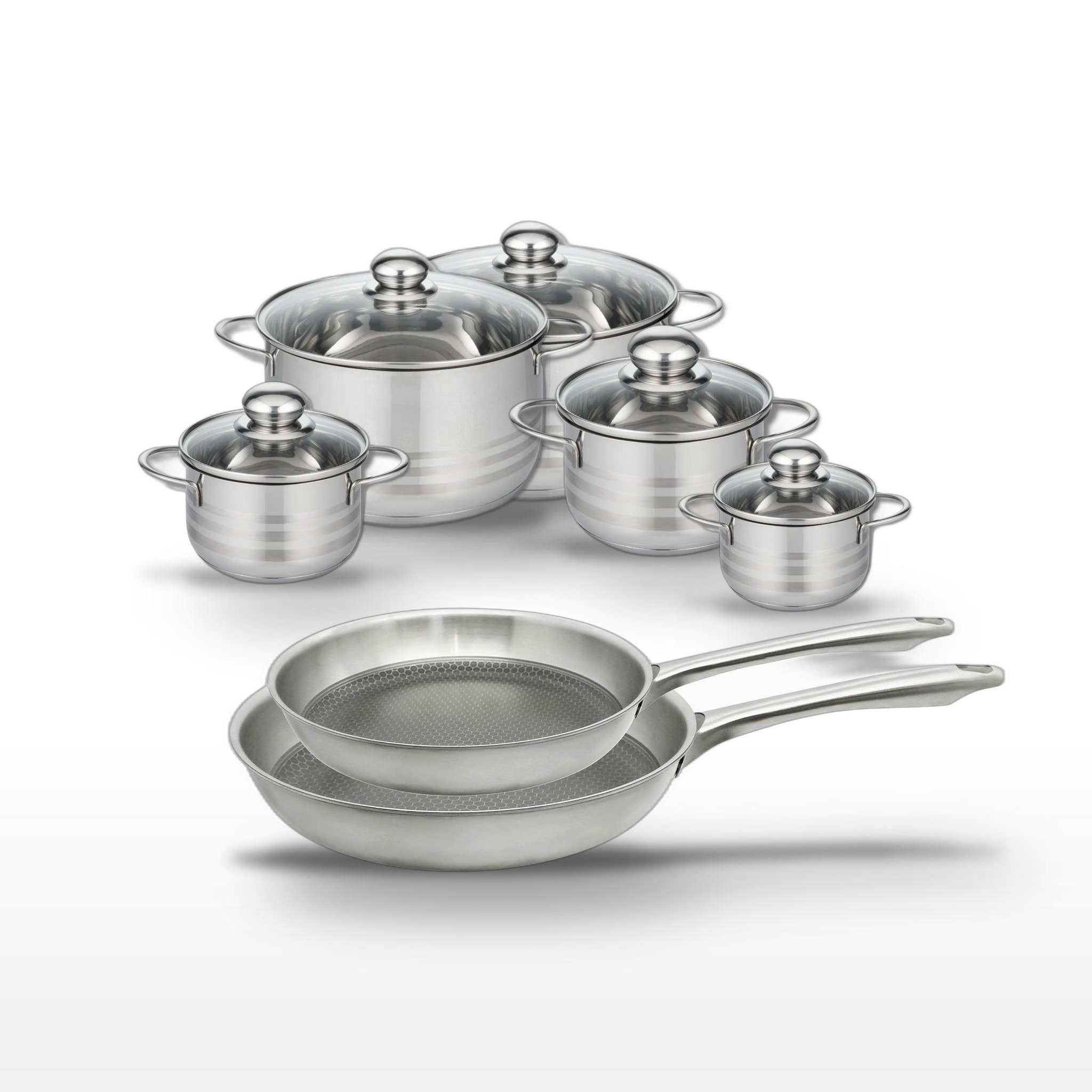 ELO Lot de 2 poêles 24/28cm elo relief passion et 5 faitouts elo brillant