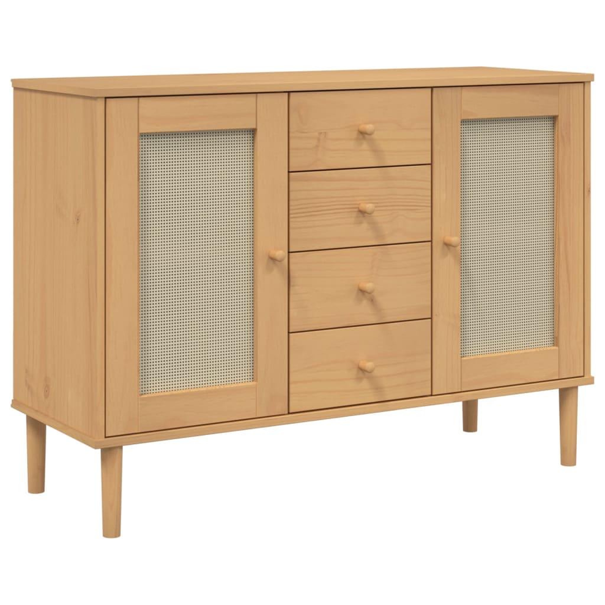 Voir la diapositive 2 : VIDAXL Buffet SENJA aspect rotin marron 112x40x80cm bois massif de pin
