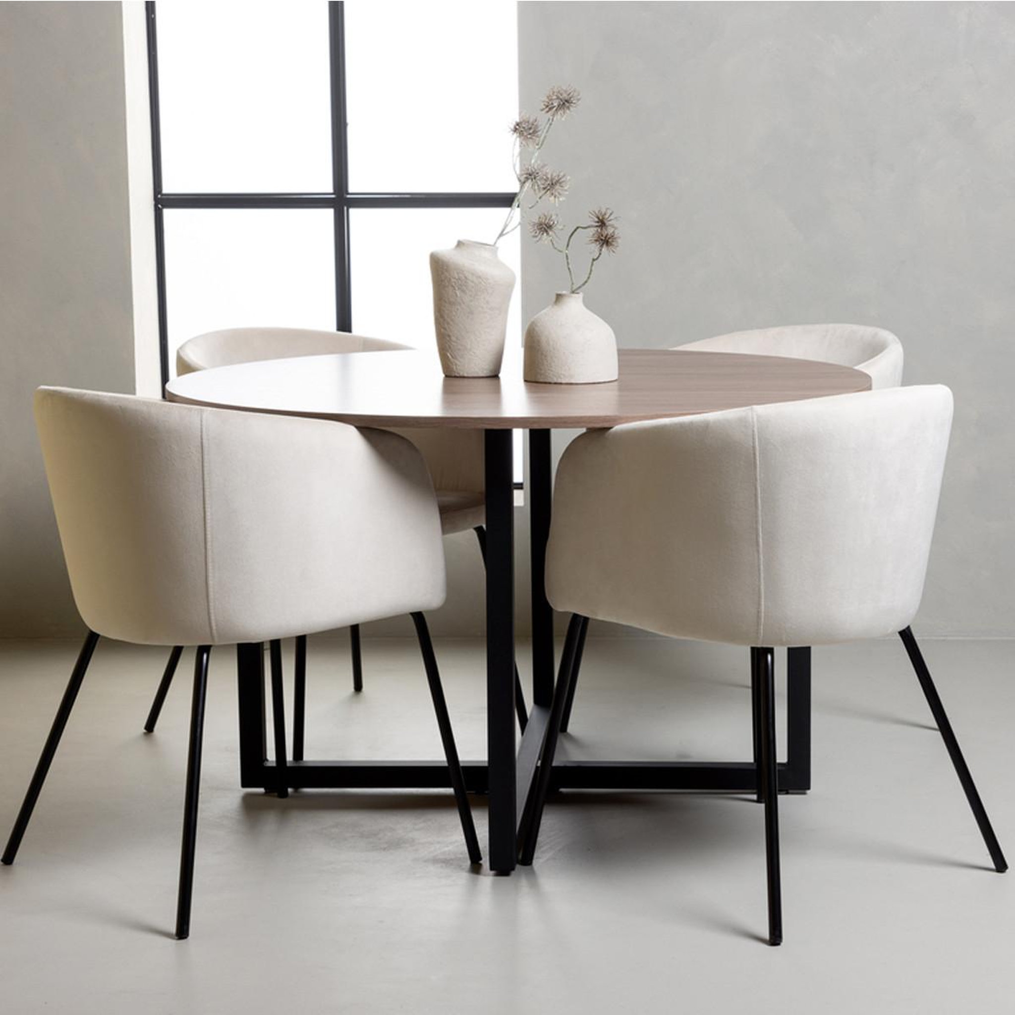 Voir la diapositive 3 : Paris Prix Ensemble table à manger & 4 chaises  durango & berit  120cm noyer  & beige