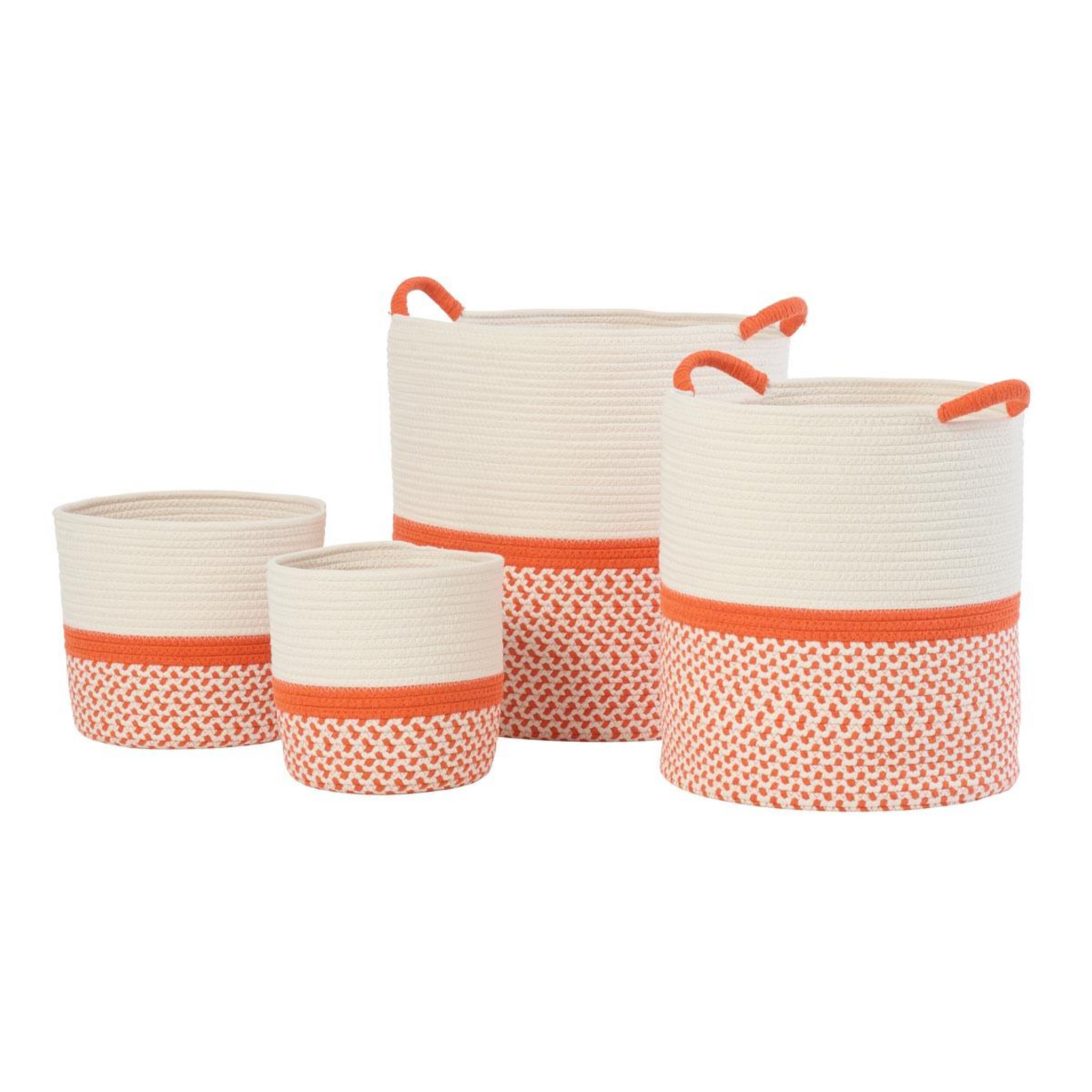 J-LINE Lot de 4 paniers de rangement  sung  45cm orange & blanc