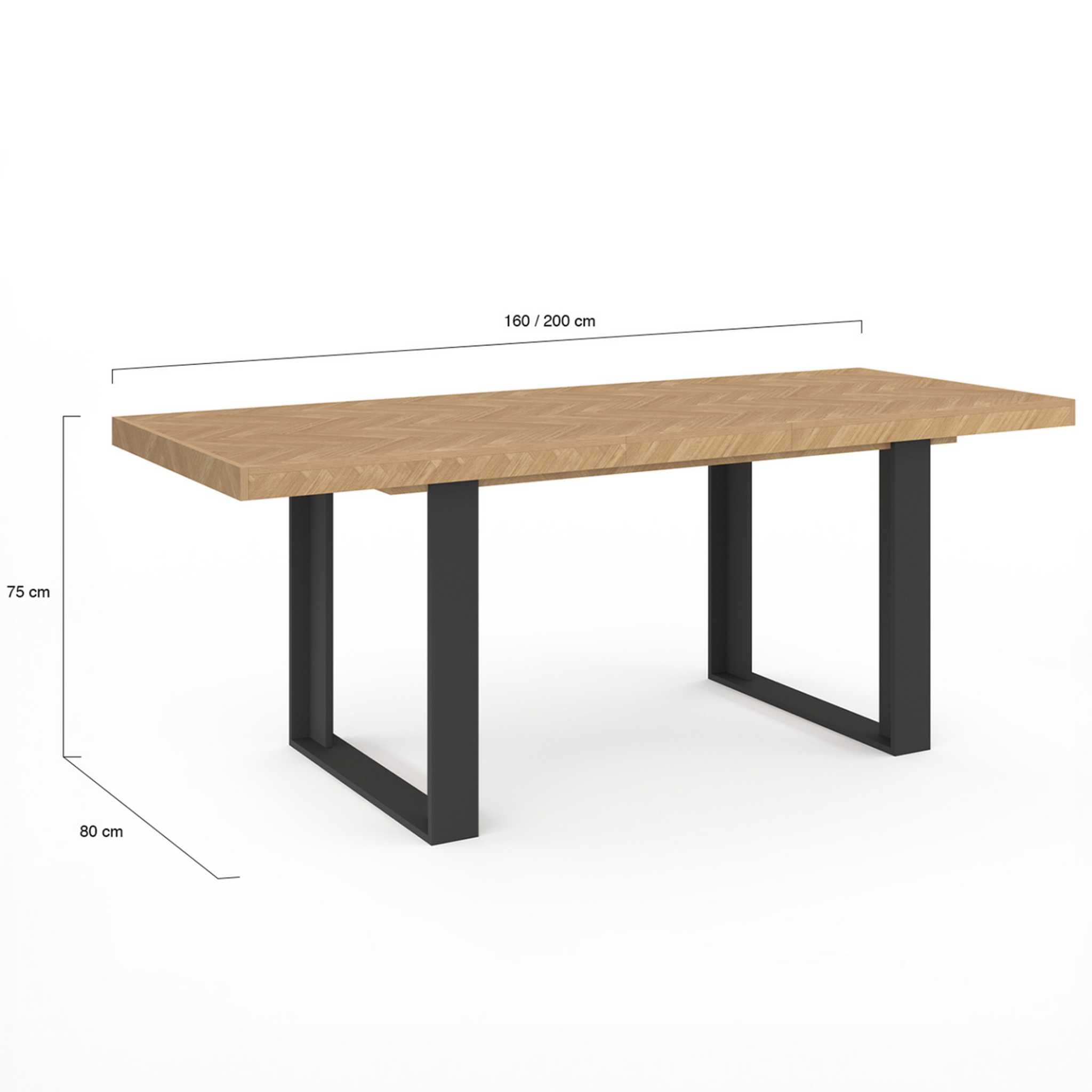 Voir la diapositive 5 : ID MARKET Table à manger extensible rectangle cassius 4-8 personnes effet chevrons et pieds noirs 160-200 cm