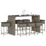 Voir la diapositive 1 : VIDAXL Ensemble de bar de jardin 9 pcs avec coussins gris poly rotin