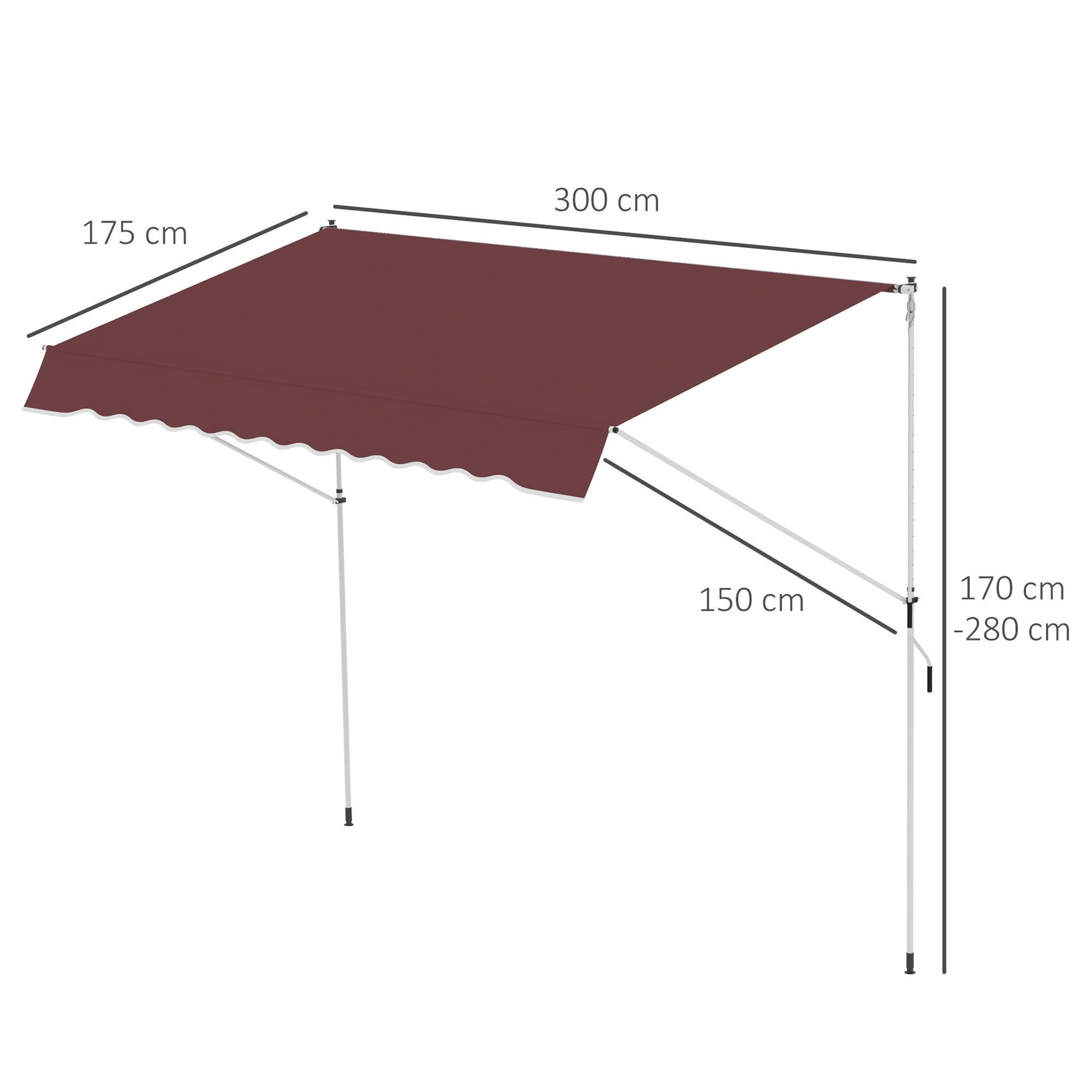 Voir la diapositive 3 : OUTSUNNY Store banne manuel rétractable 3L x 1,5l m inclinaison et hauteur réglable installation rapide métal alu polyester anti-UV bordeaux