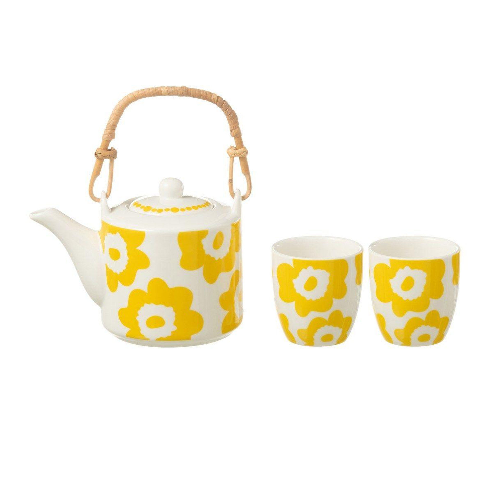 J-LINE Théière & 2 tasses design fleurs  fiesta sud  16cm jaune