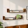 Voir la diapositive 1 : VIDAXL Etageres murales avec barres 2 pcs chene fume 80x16x14 cm