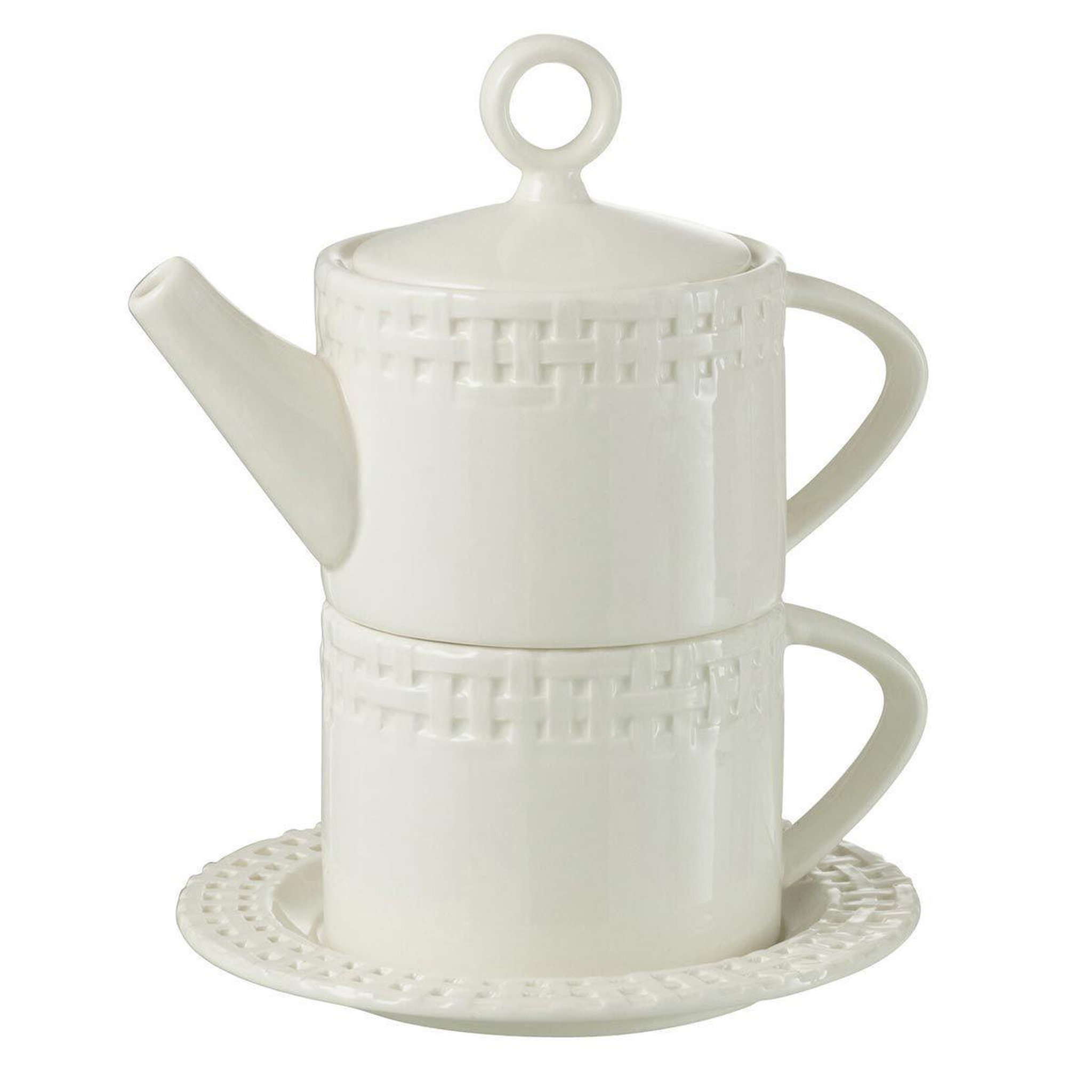 Voir la diapositive 1 : J-LINE Théière & 1 Tasse Design  Vercer  22cm Blanc