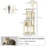 Voir la diapositive 3 : PAWHUT Arbre à chat modulable - griffoirs, 2 niches, 4 plateformes, 2 boules suspendues - peluche douce beige