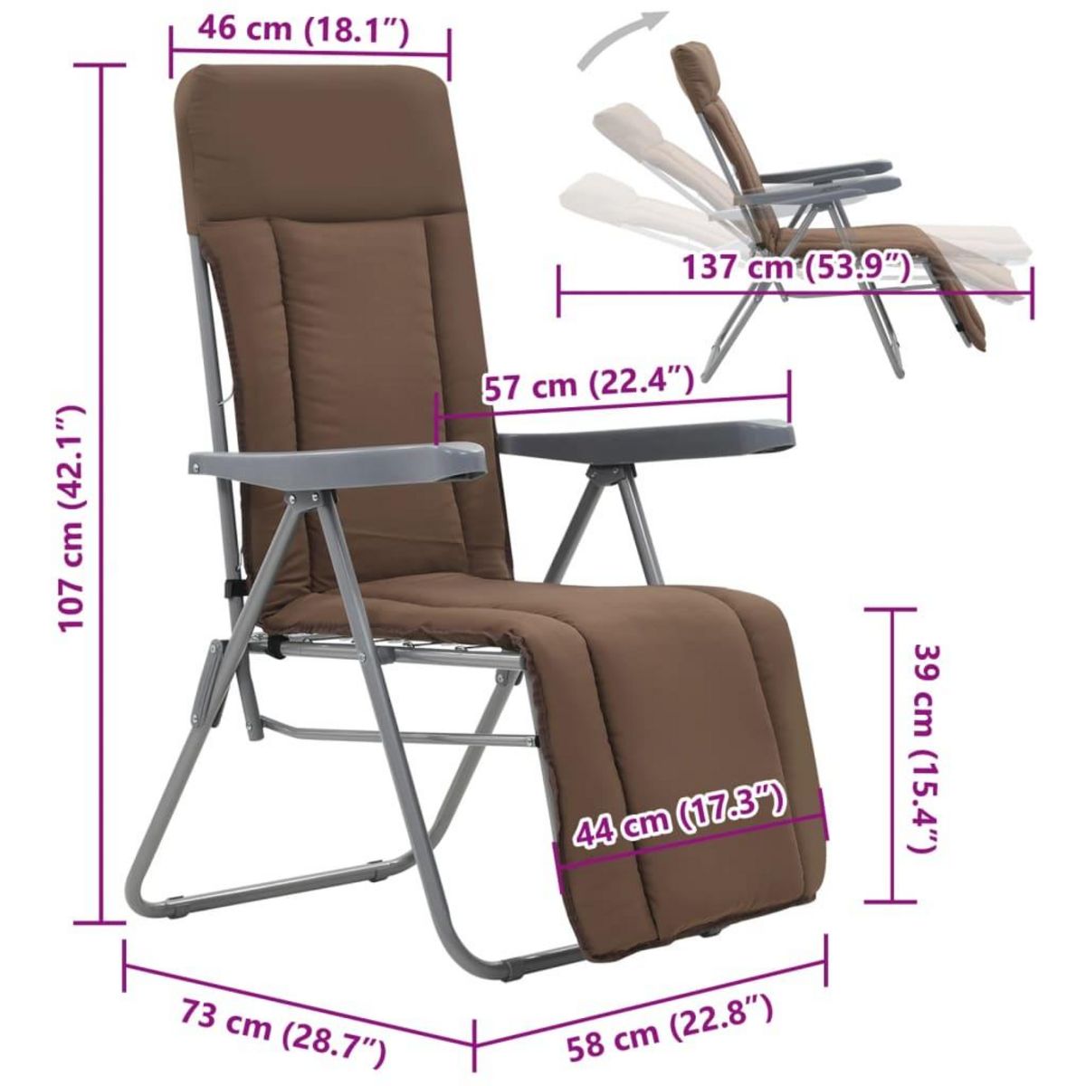 VIDAXL Chaises pliables de jardin avec coussins lot de 2 Marron