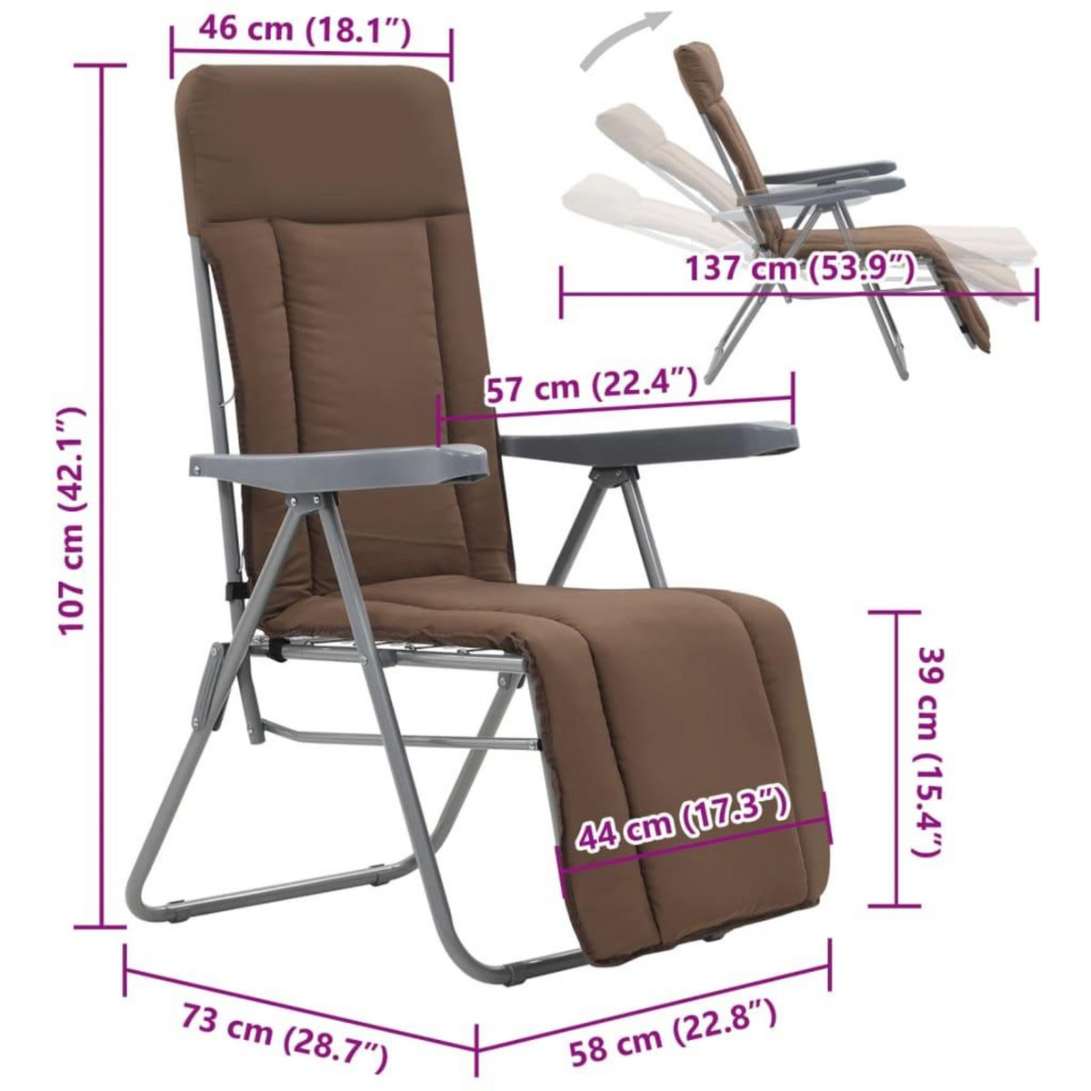 VIDAXL Chaises pliables de jardin avec coussins lot de 2 Marron