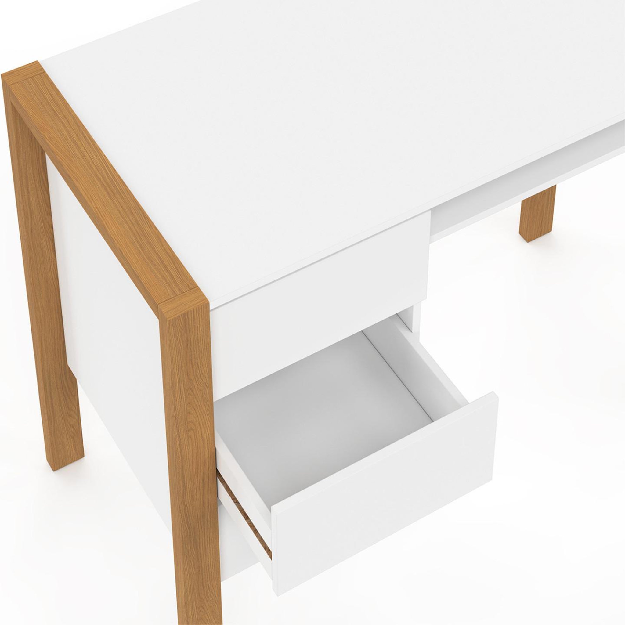 Voir la diapositive 5 : ID MARKET Bureau scandinave hugo avec 3 tiroirs et niche blanc et bois