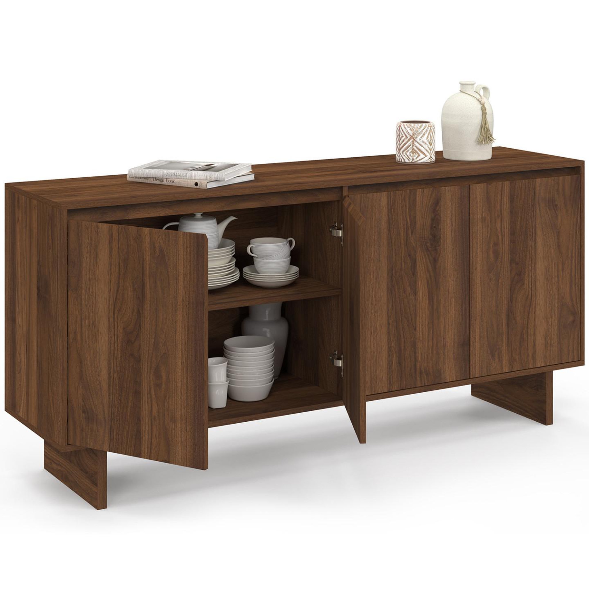 Voir la diapositive 4 : ID MARKET Buffet 160 cm yuri 4 portes effet noyer