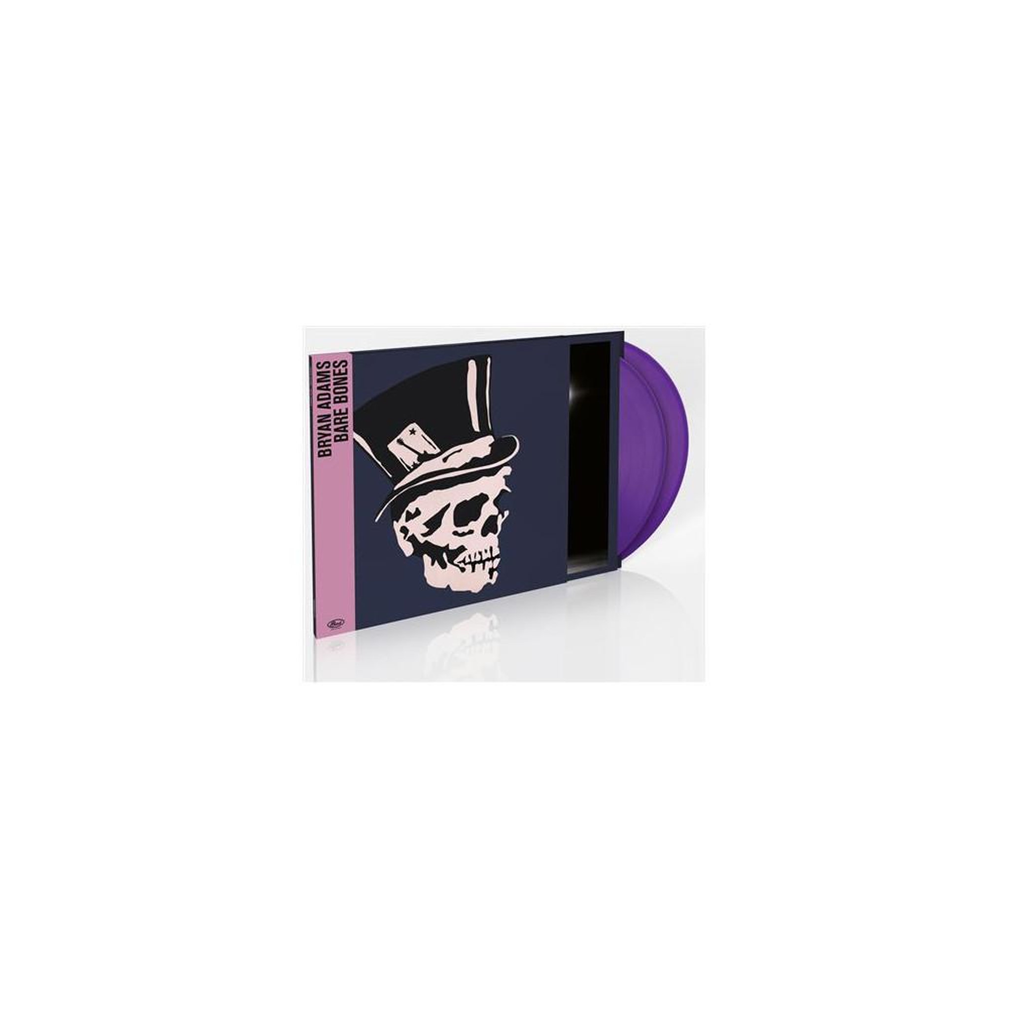 Album vinyle bare bones bryan adams édition limitée sur vinyle violet, jaquette noire à accents violet et rose avec visuel tête de mort