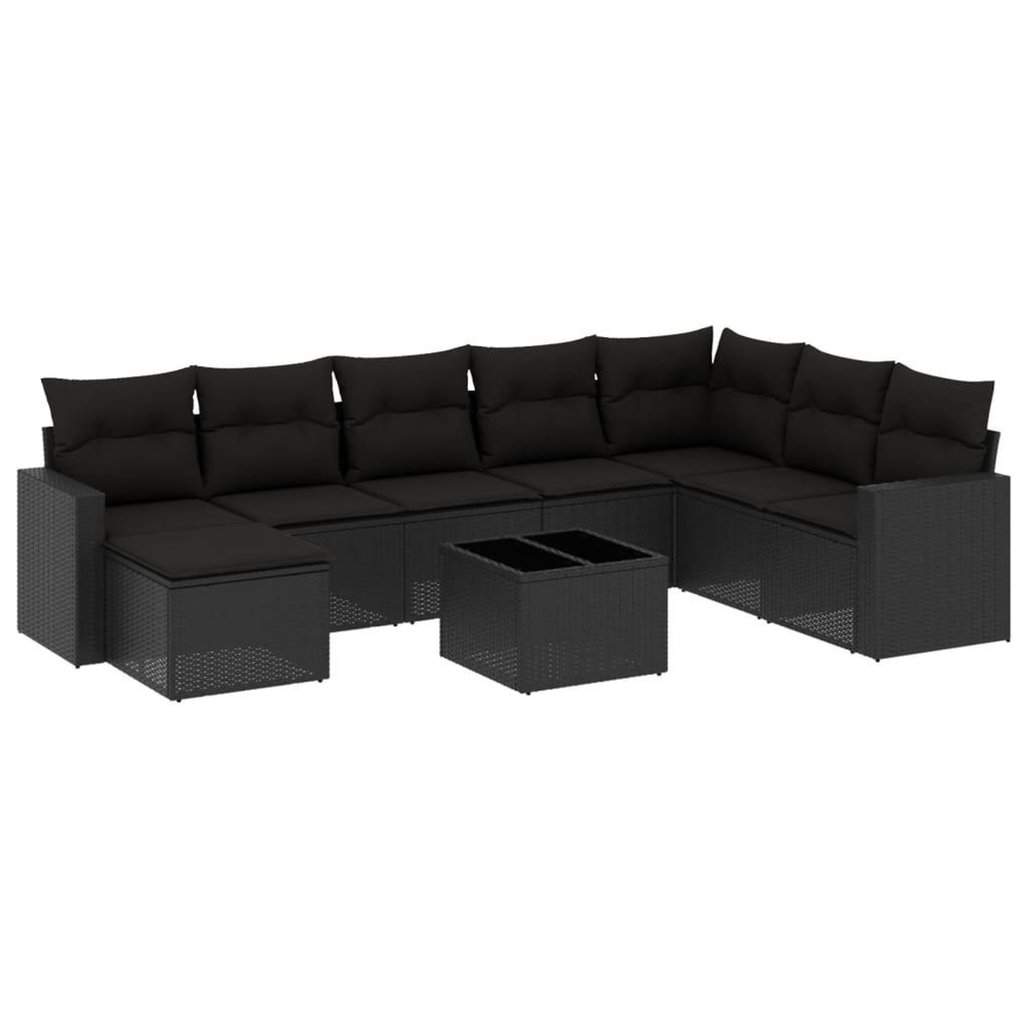 Voir la diapositive 2 : VIDAXL Salon de jardin 9 pcs avec coussins noir resine tressee