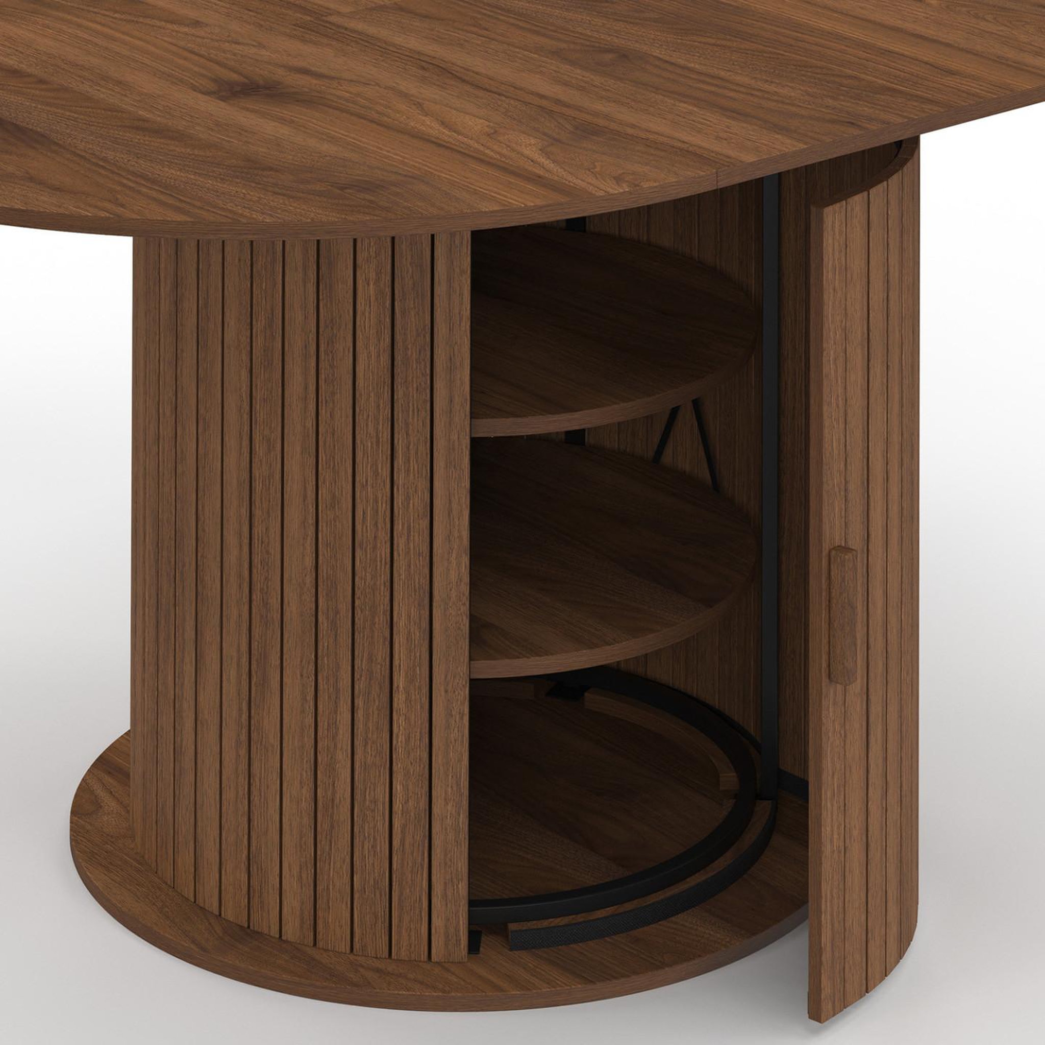 Voir la diapositive 6 : ID MARKET Table à manger extensible ronde juliette 4-8 personnes pied lattes avec rangement coloris noyer 110-150 cm