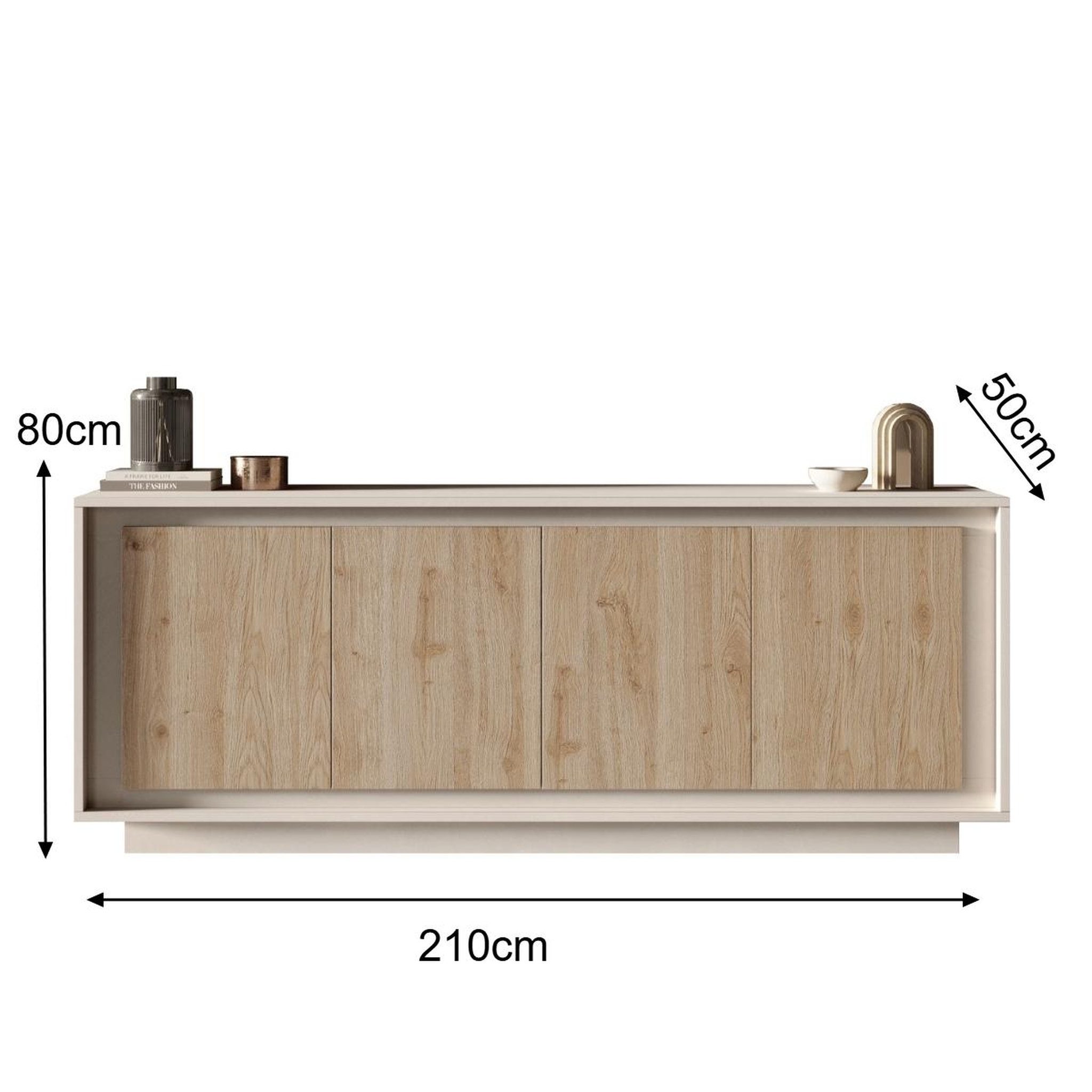 Voir la diapositive 5 : JLC KREATION Buffet bas contemporain 4 portes beige et bois naturel yori