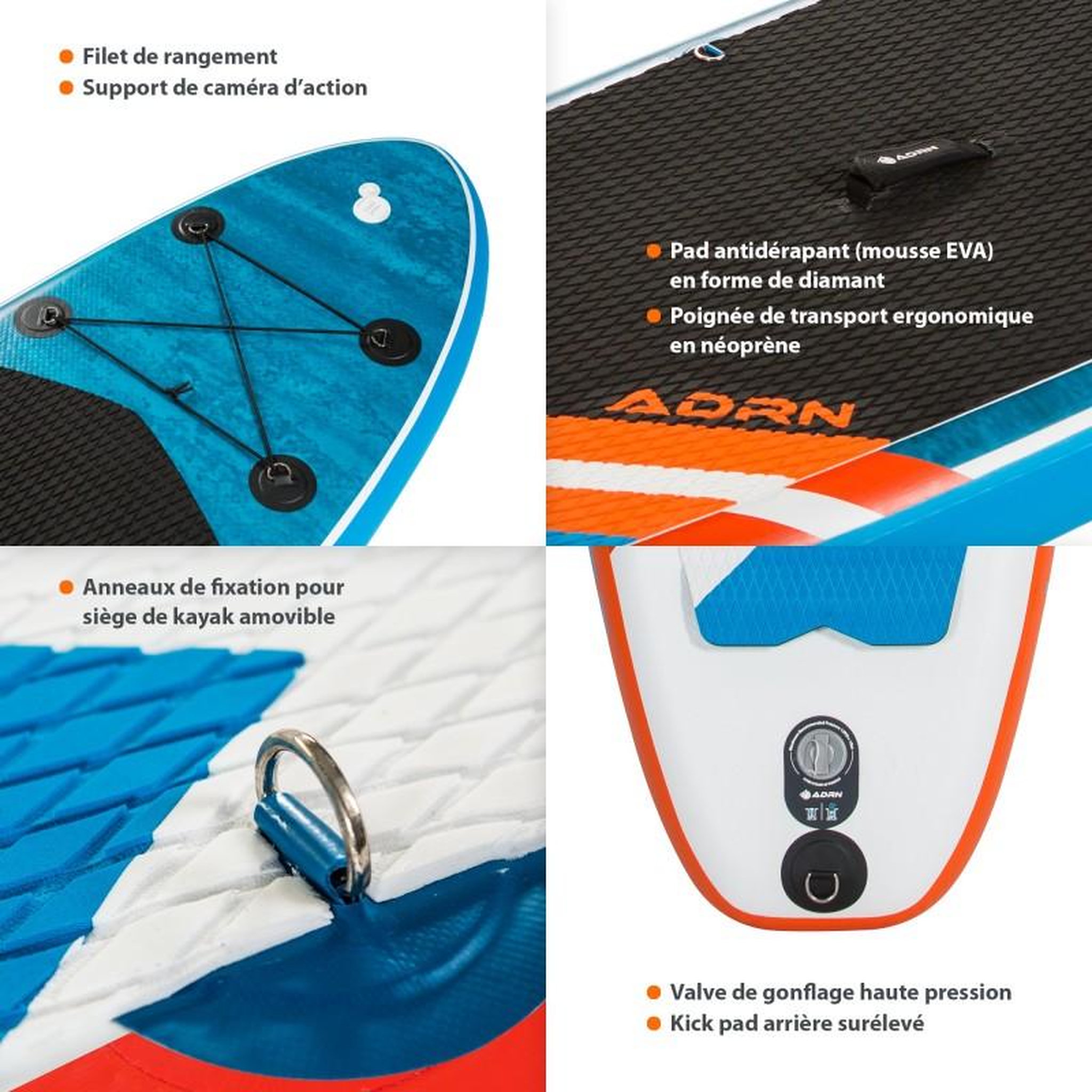 Voir la diapositive 4 : ADRENALIN Paddle Gonflable LINER 10'6 30'' 6''(320x76x15cm) avec Pompe, Pagaie, Leash et Sac de transport