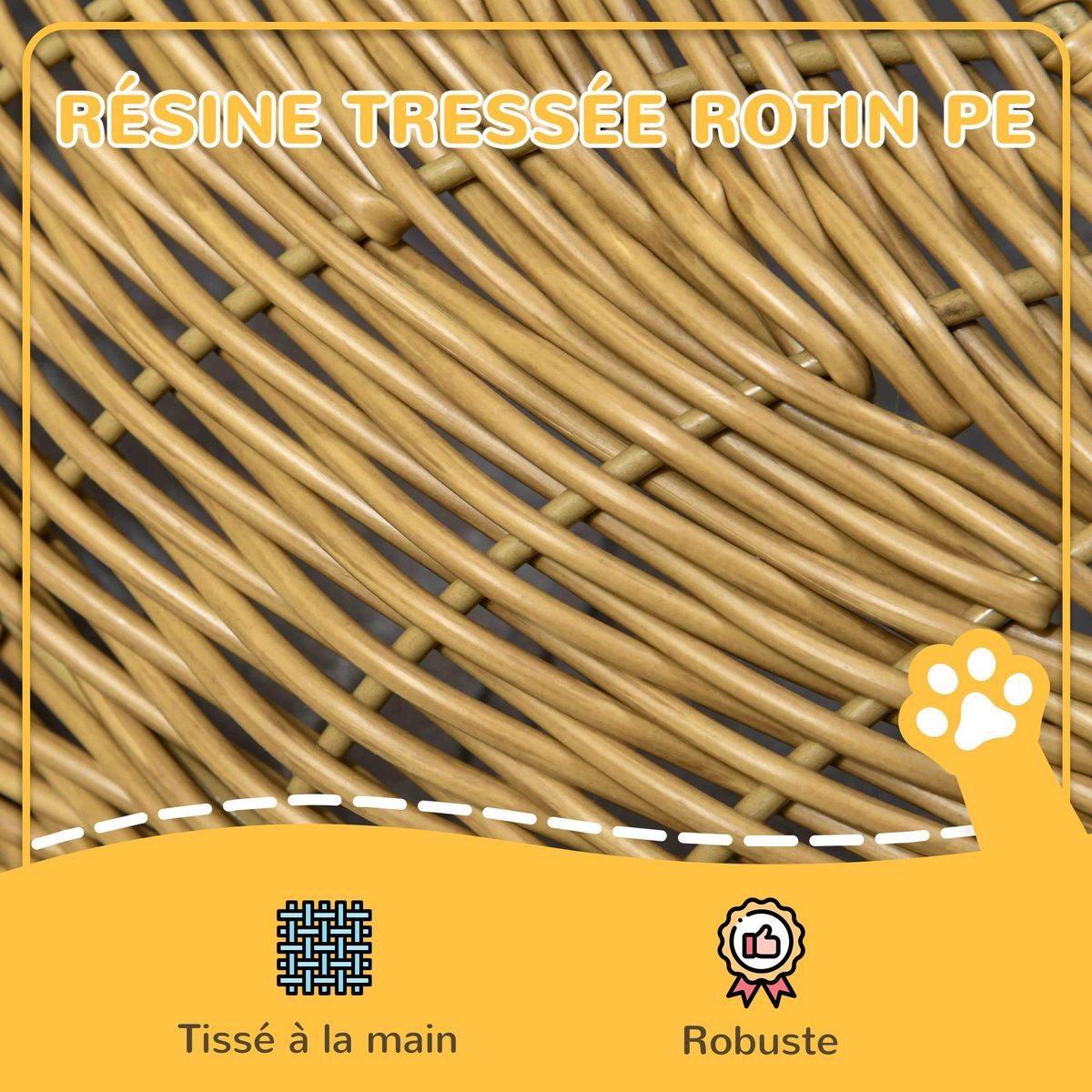 PAWHUT Niche pour chat lit pour chat panier de chat en résine tressée imitation rotin coussin doux déhoussable Ø 50 x 31H cm marron clair