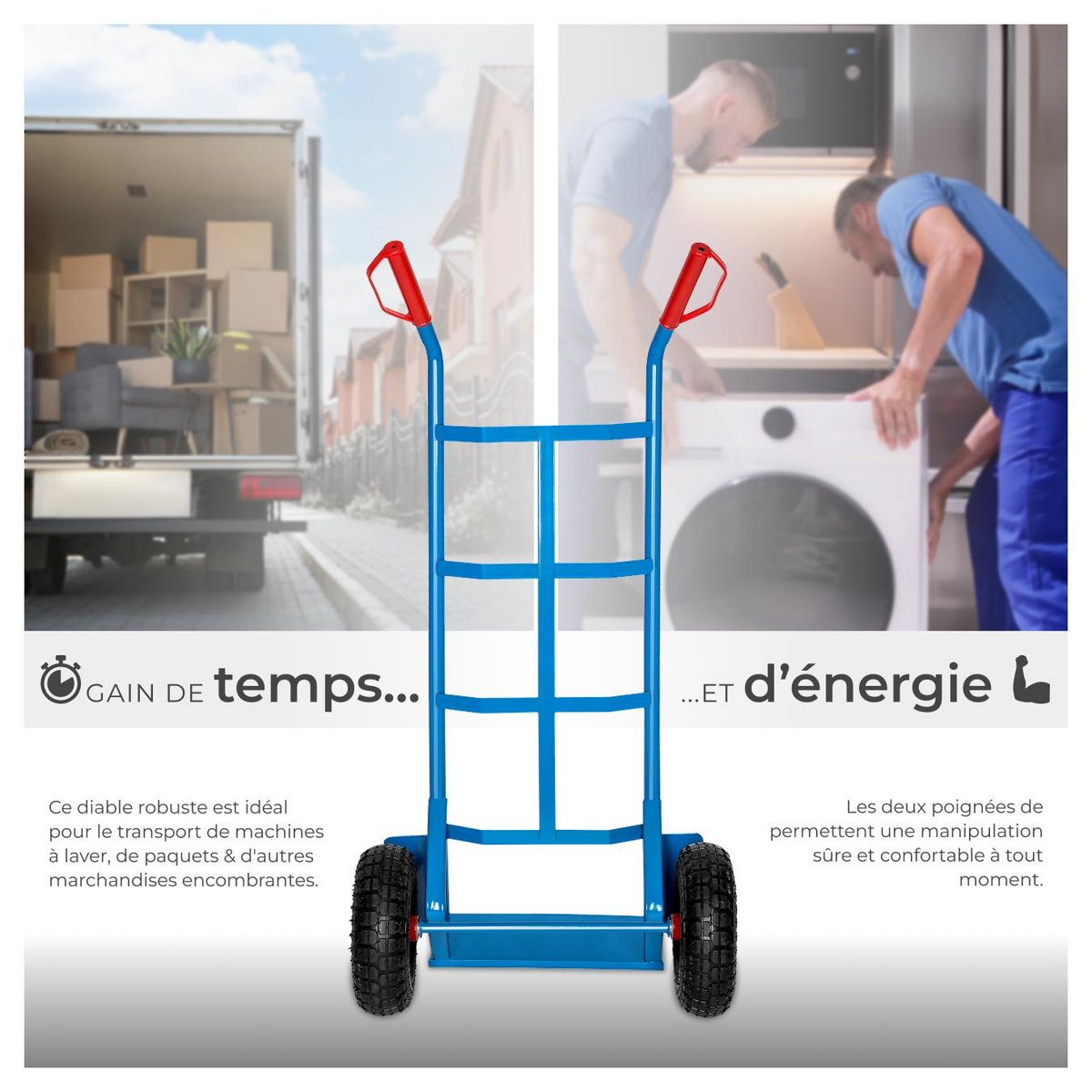 tectake Diable rigide avec châssis en acier bleu