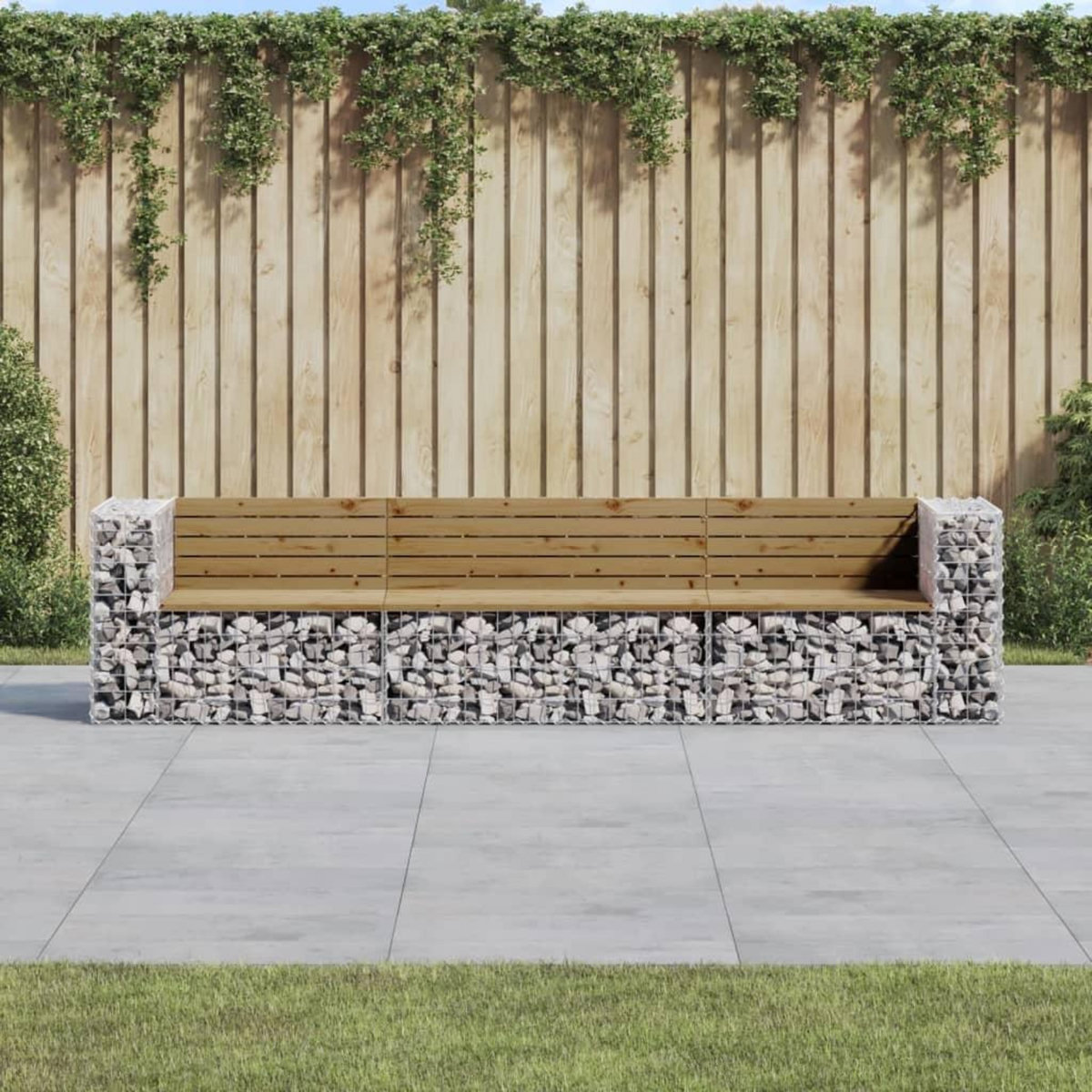 VIDAXL Banc de jardin design gabion 287x71x65,5cm bois de pin impregne