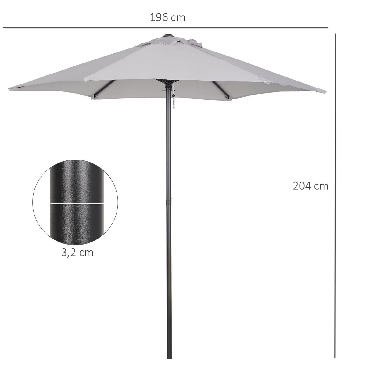 OUTSUNNY Parasol droit de jardin balcon terrasse grande taille toile polyester 160 g/m² Ø 1,96 x 2H m mât alu gris clair