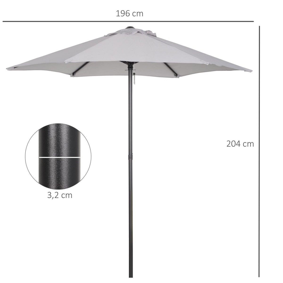 OUTSUNNY Parasol droit de jardin balcon terrasse grande taille toile polyester 160 g/m² Ø 1,96 x 2H m mât alu gris clair