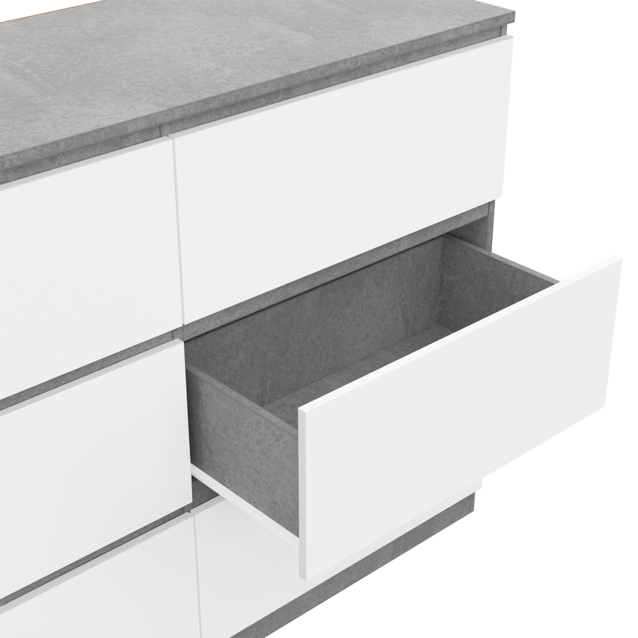 Voir la diapositive 6 : ID MARKET Commode 6 tiroirs tomi 110 cm blanc et effet béton