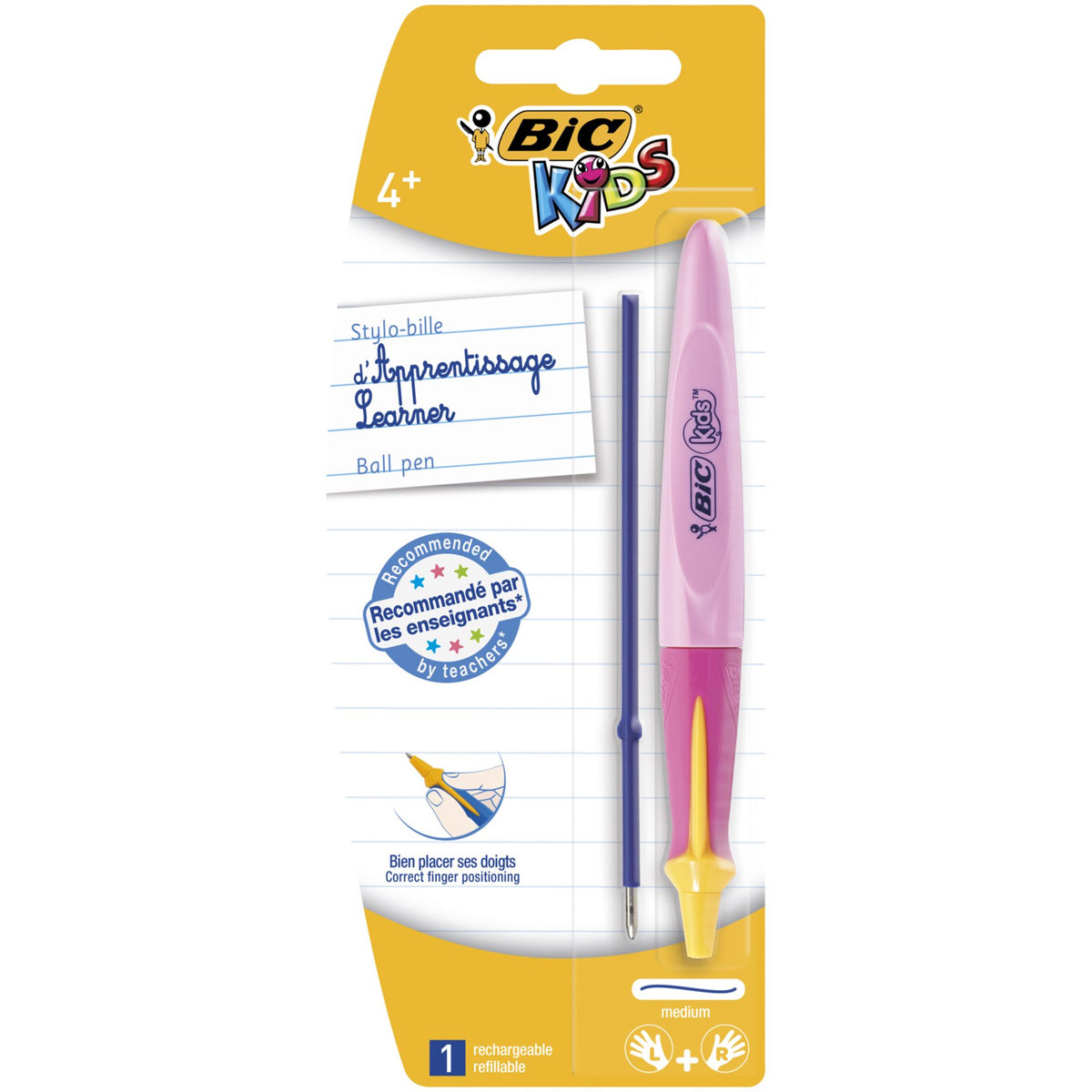 BIC Stylo bille d'apprentissage pointe moyenne Kids Twist rose + 1 ...