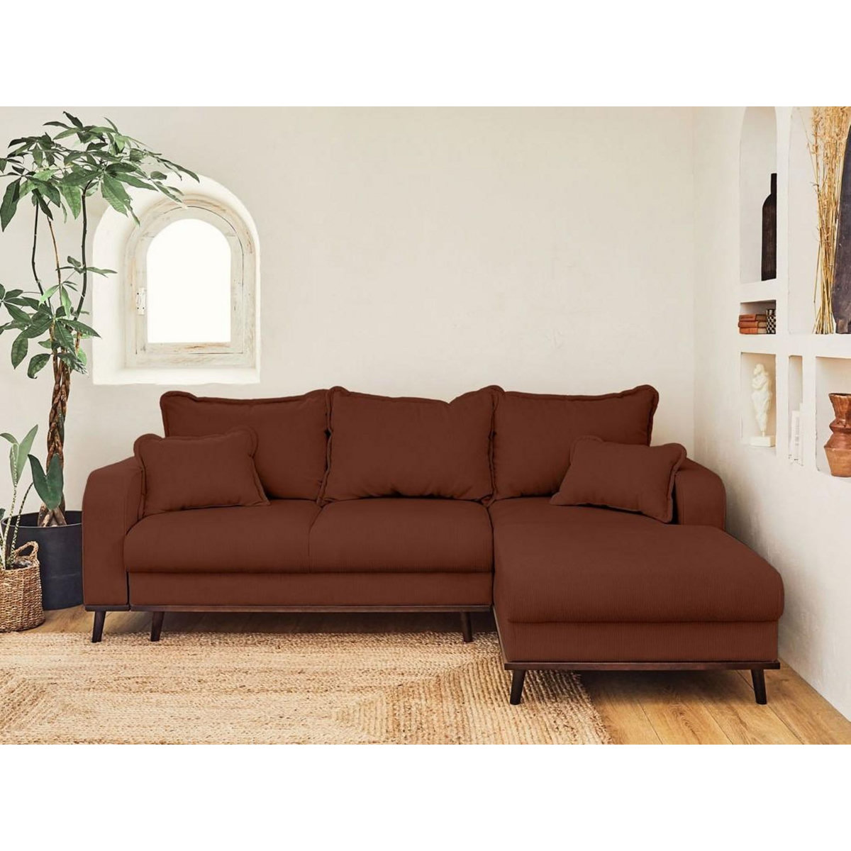 LISA DESIGN Albane - canapé d'angle droit - 4 places - convertible avec coffre - en velours côtelé