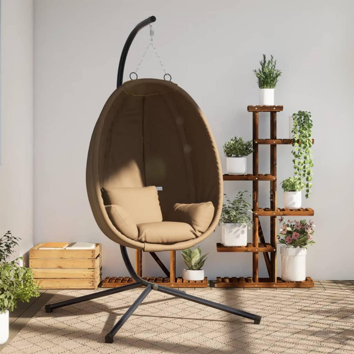 VIDAXL Chaise suspendue en forme d'œuf et support taupe tissu et acier