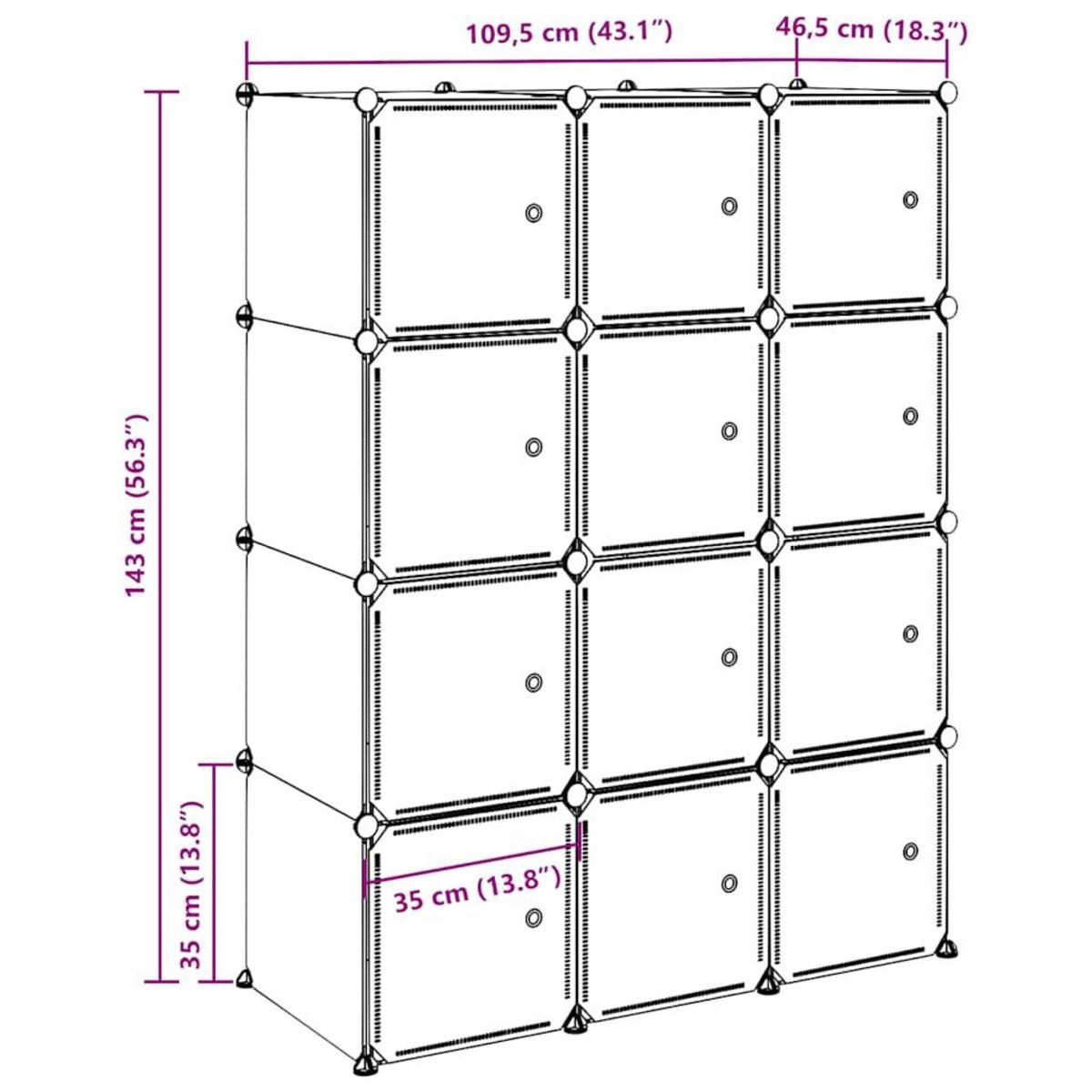 VIDAXL Cubes de rangement 12 pcs avec tiges de suspension PP