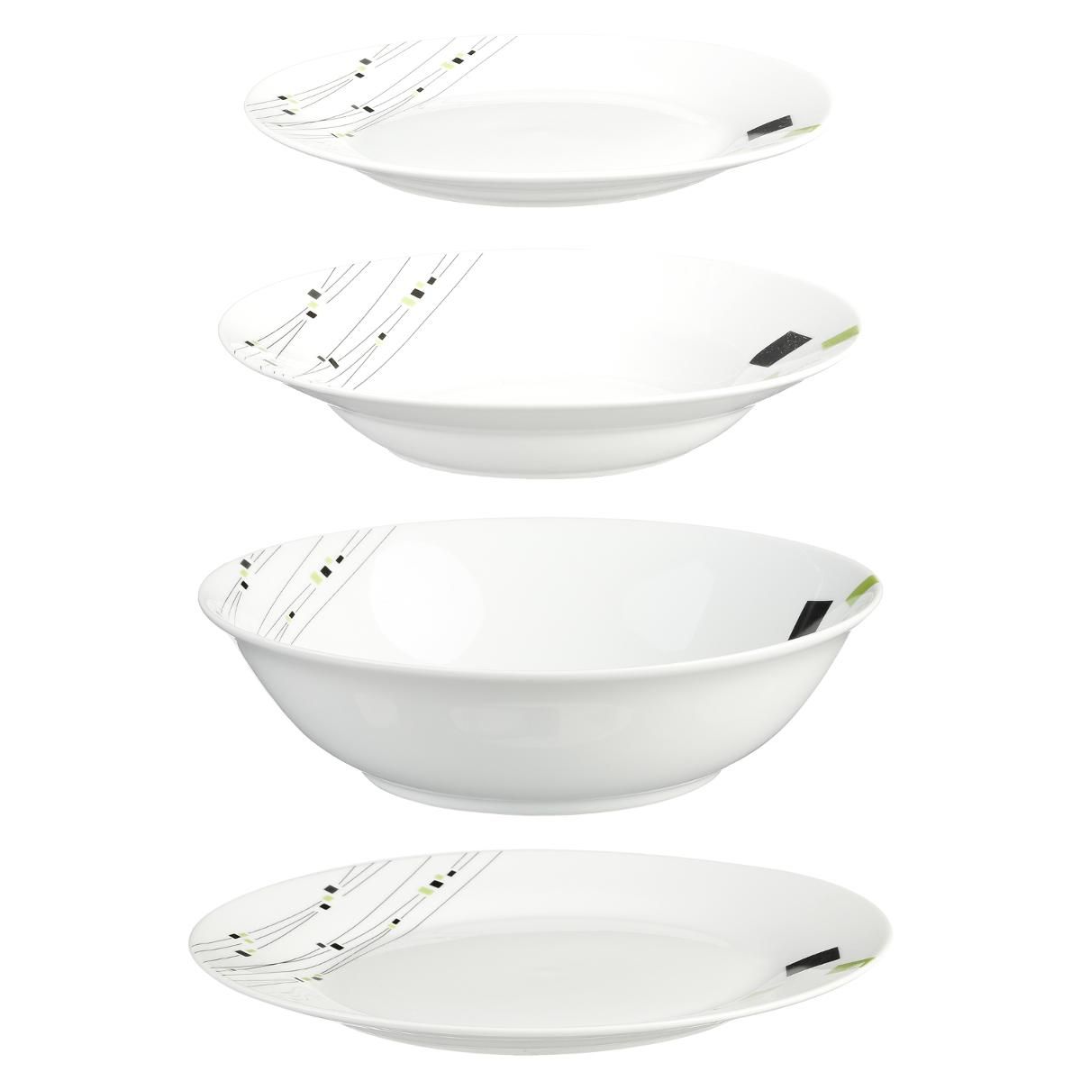 SECRET DE GOURMET Service d'assiettes 19 pièces en porcelaine CARRES VERT
