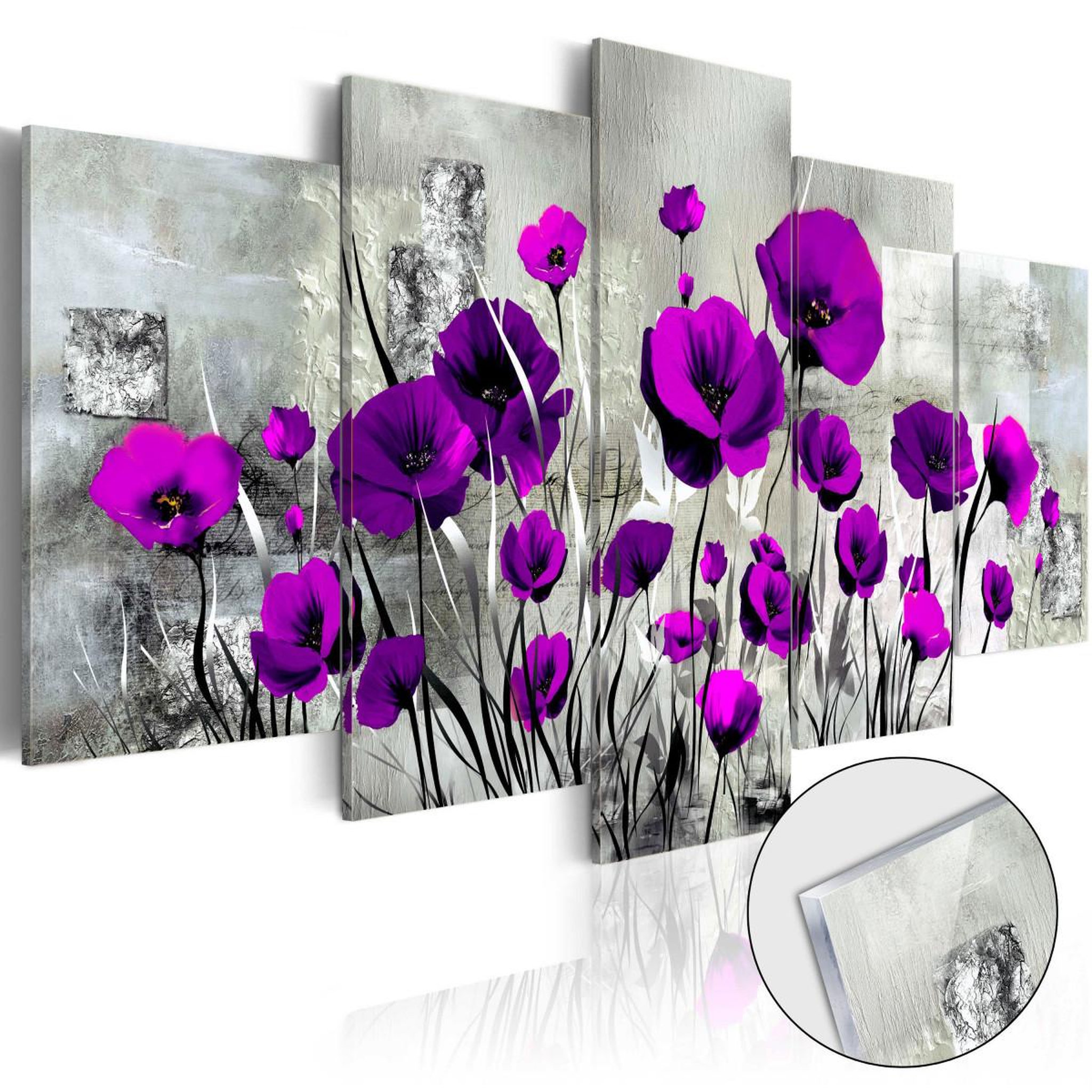Voir la diapositive 1 : Paris Prix Tableau sur Verre Acrylique  Meadow : Purple Poppies