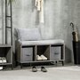 HOMCOM Meuble banc à chaussures style industriel - 2 paniers, niche, coussin inclus - piètement métal noir polyester aspect bois gris