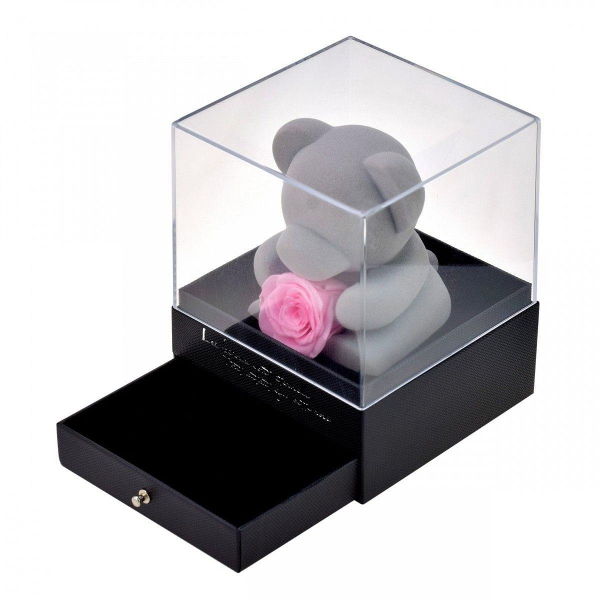 SC CRYSTAL Boite à bijoux ourson décorée d'une rose éternelle - stabilisée rose