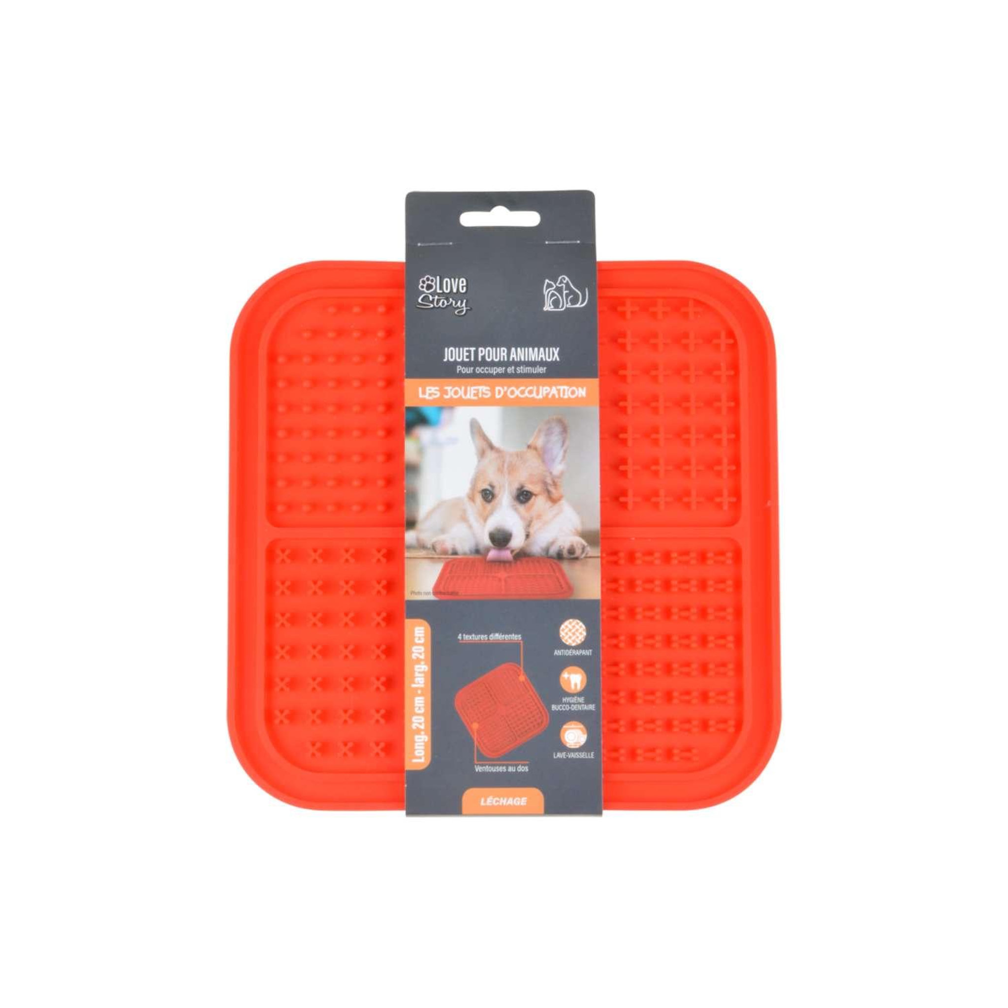 Voir la diapositive 3 : LOVE STORY Tapis de léchage pour chien et chat - rouge