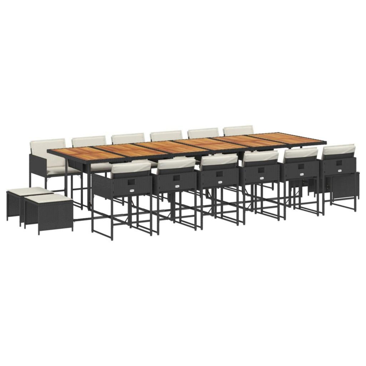 VIDAXL Ensemble a manger de jardin 17 pcs coussins noir resine tressee