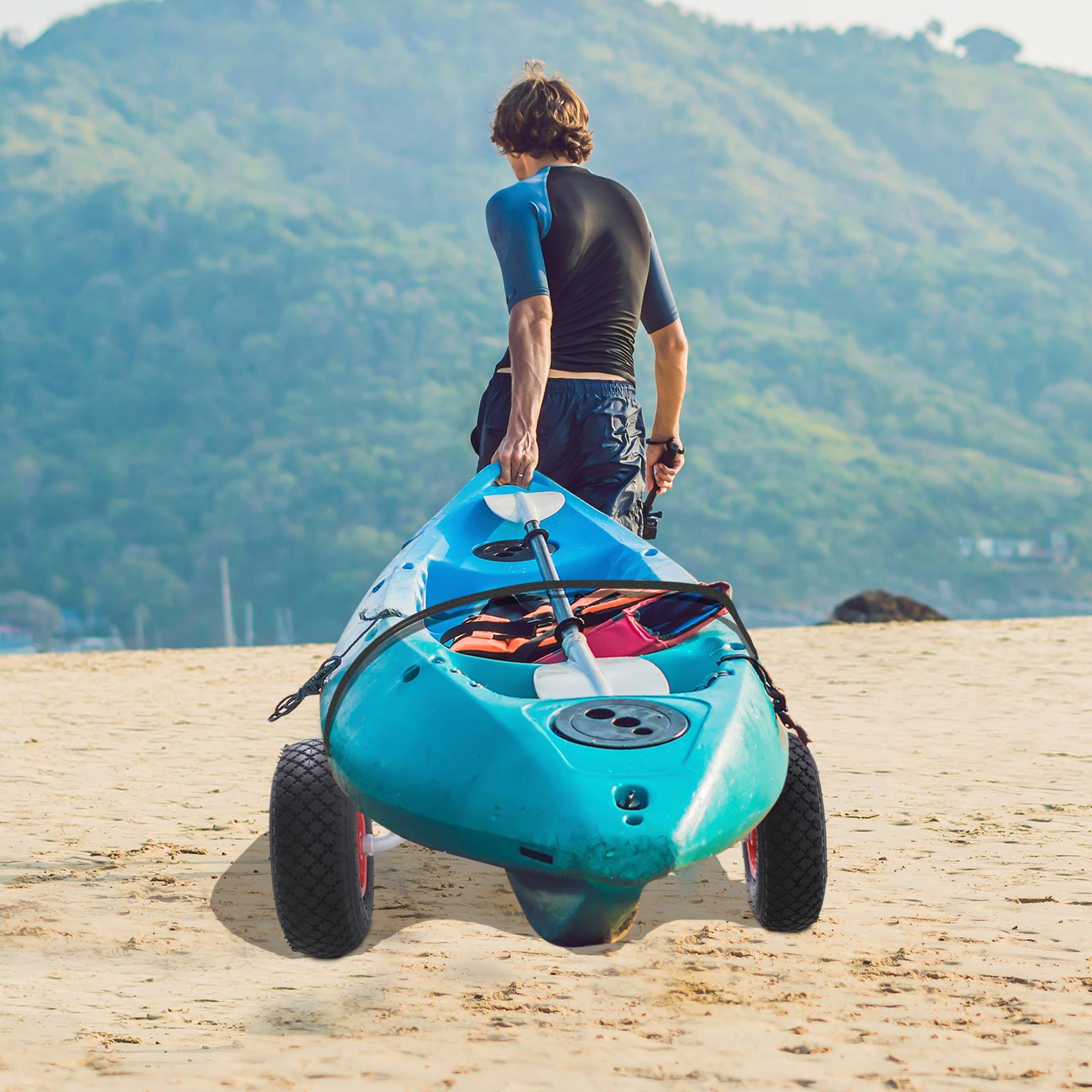 Voir la diapositive 5 : OUTSUNNY Chariot sit on top kayak chariot de transport pliable pour bateaux canoë ou kayak charge max. 70 Kg alu. mousse antidérapante