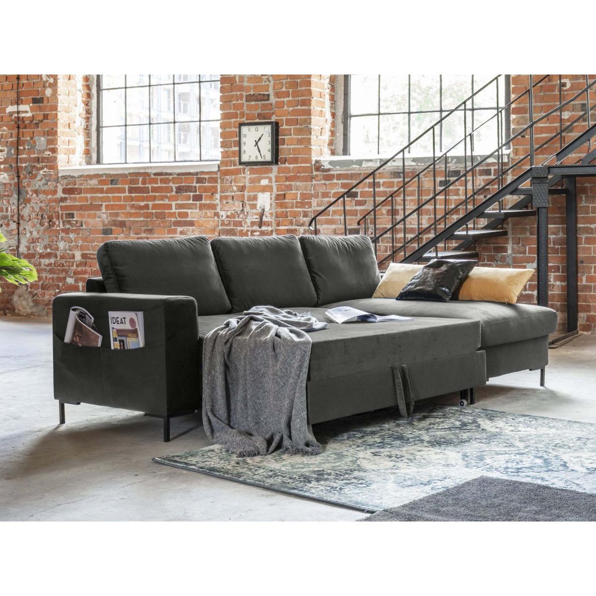 BEST MOBILIER Lilly - canapé d'angle droit - 4 places - convertible avec coffre - en velours